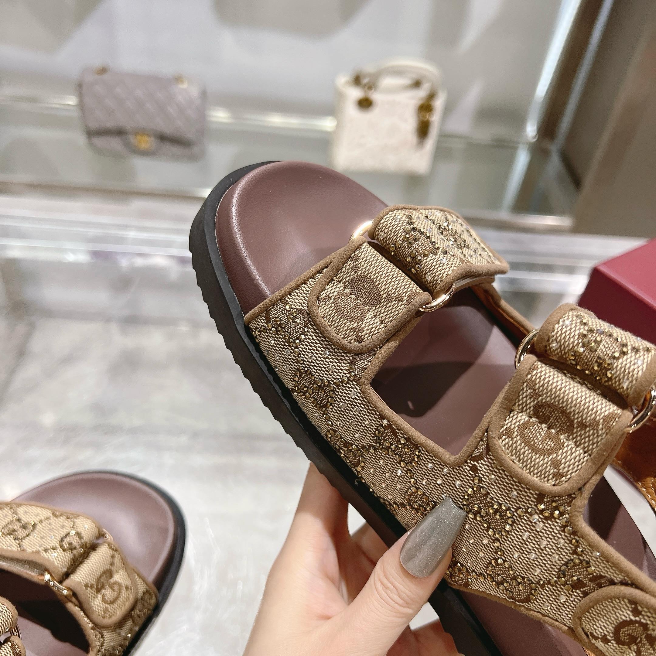 Gucci Women's GG Crystal Canvas Sandals with Double G Hardware 9 a1737312564314 7424