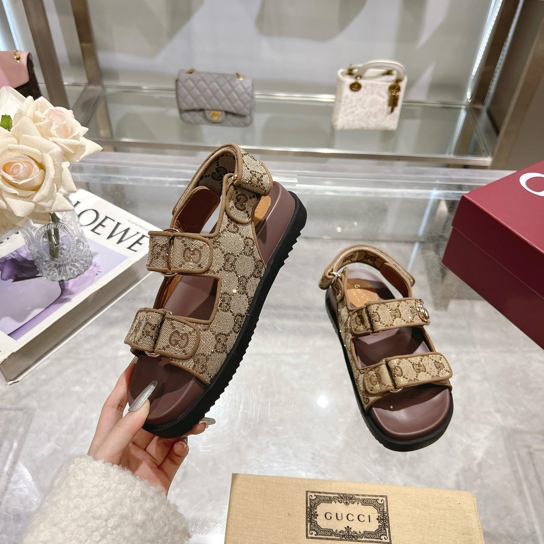 Gucci Women's GG Crystal Canvas Sandals with Double G Hardware 4 a1737312564414 2610