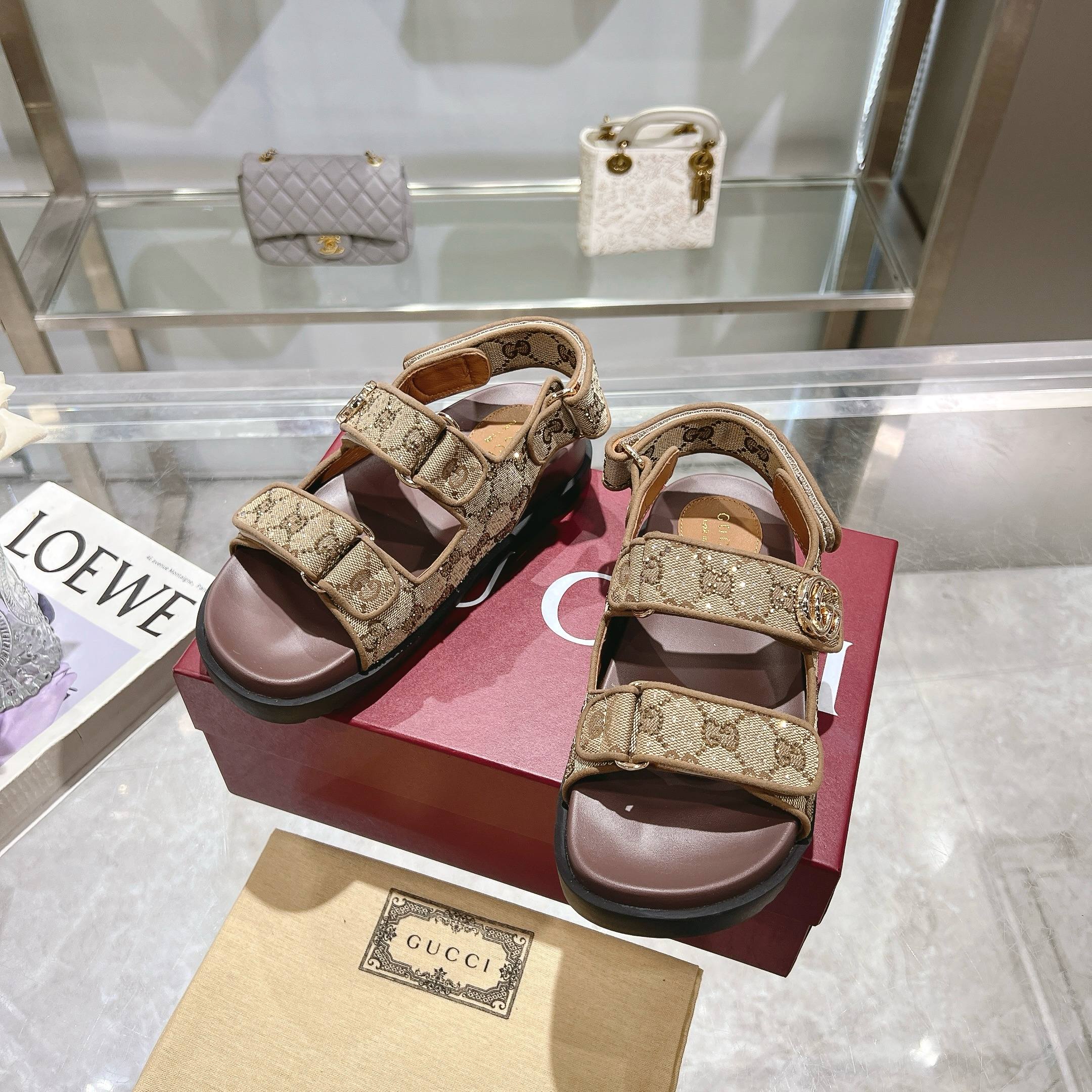 Gucci Women's GG Crystal Canvas Sandals with Double G Hardware 5 a1737312564513 4874