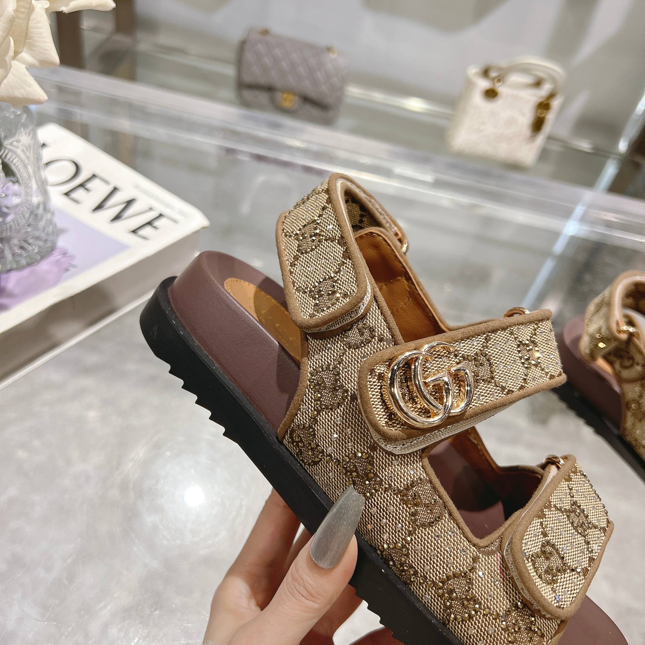 Gucci Women's GG Crystal Canvas Sandals with Double G Hardware 8 a1737312564595 0240