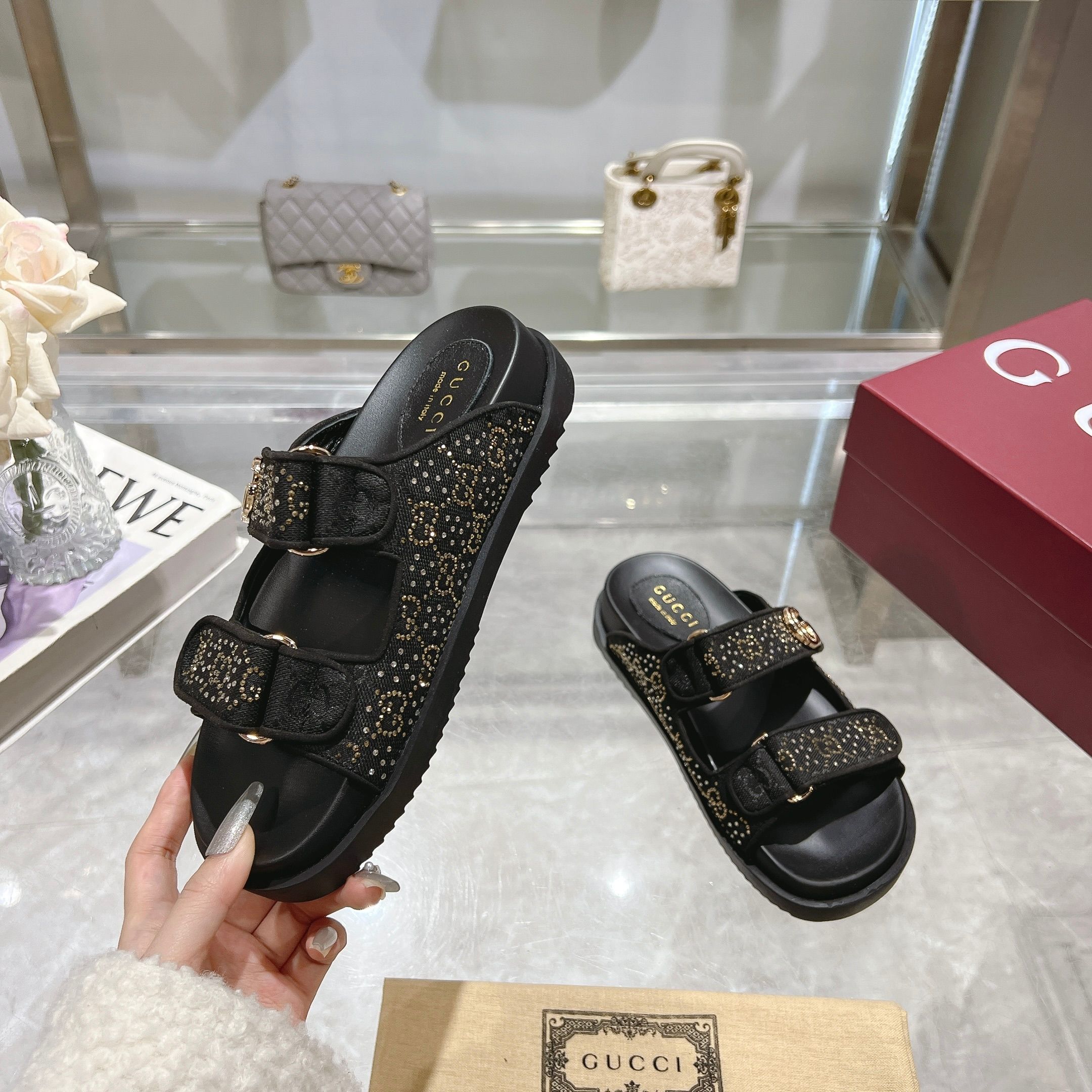 Gucci Women's Crystal Embellished Double G Flat Sandals 5 a1737312755868 7661