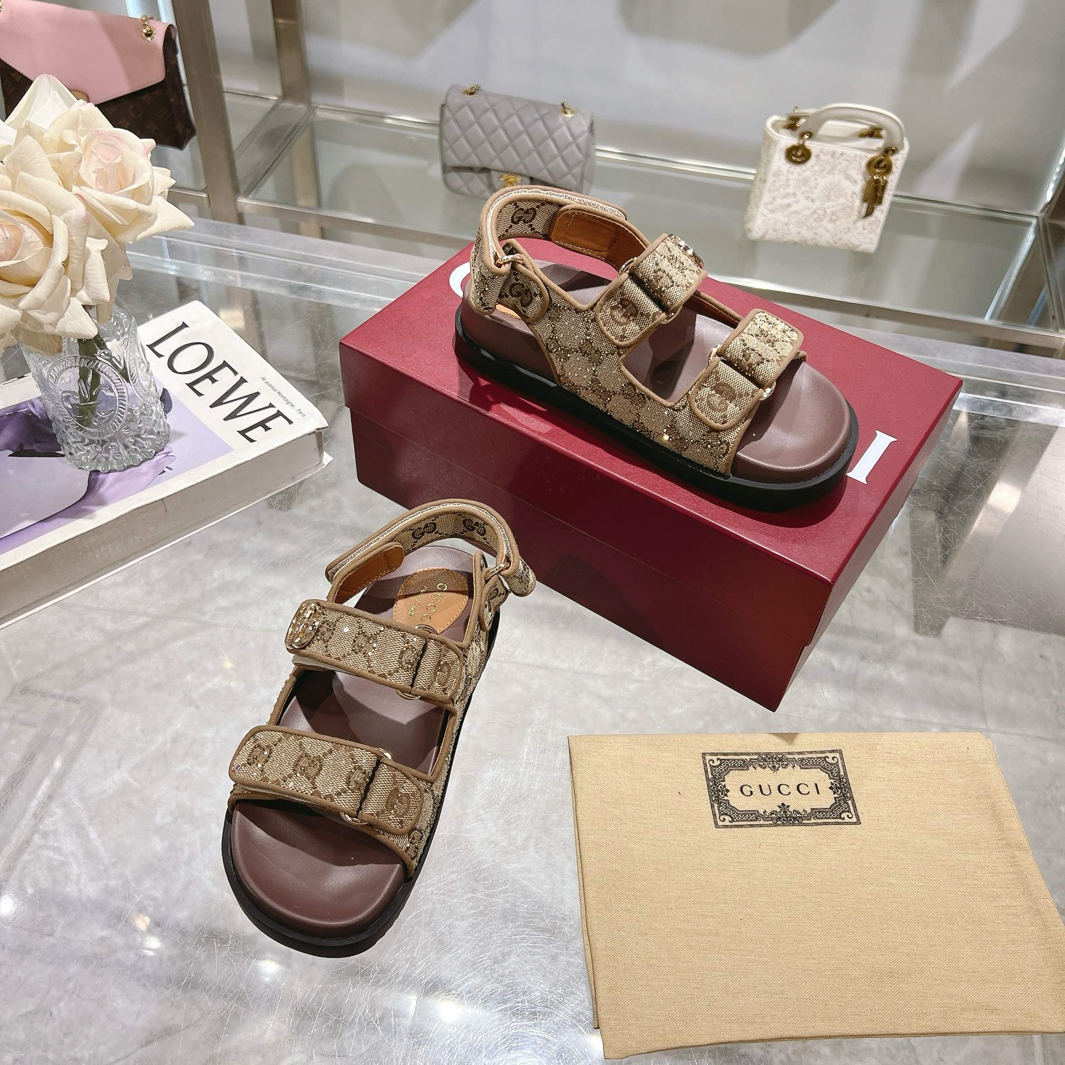 Gucci Women's GG Crystal Canvas Sandals with Double G Hardware 6 a1737312928273 8020