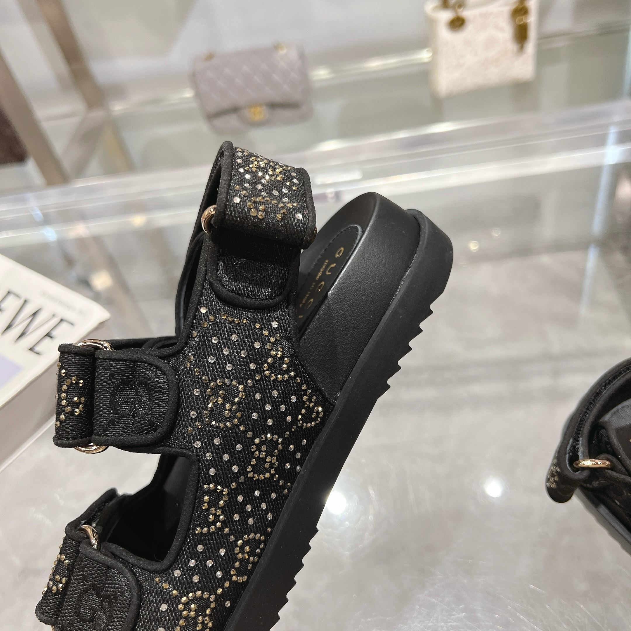 Gucci Women's Sandals with Double G Buckle - Black Crystal Canvas 7 a1737312962834 6021