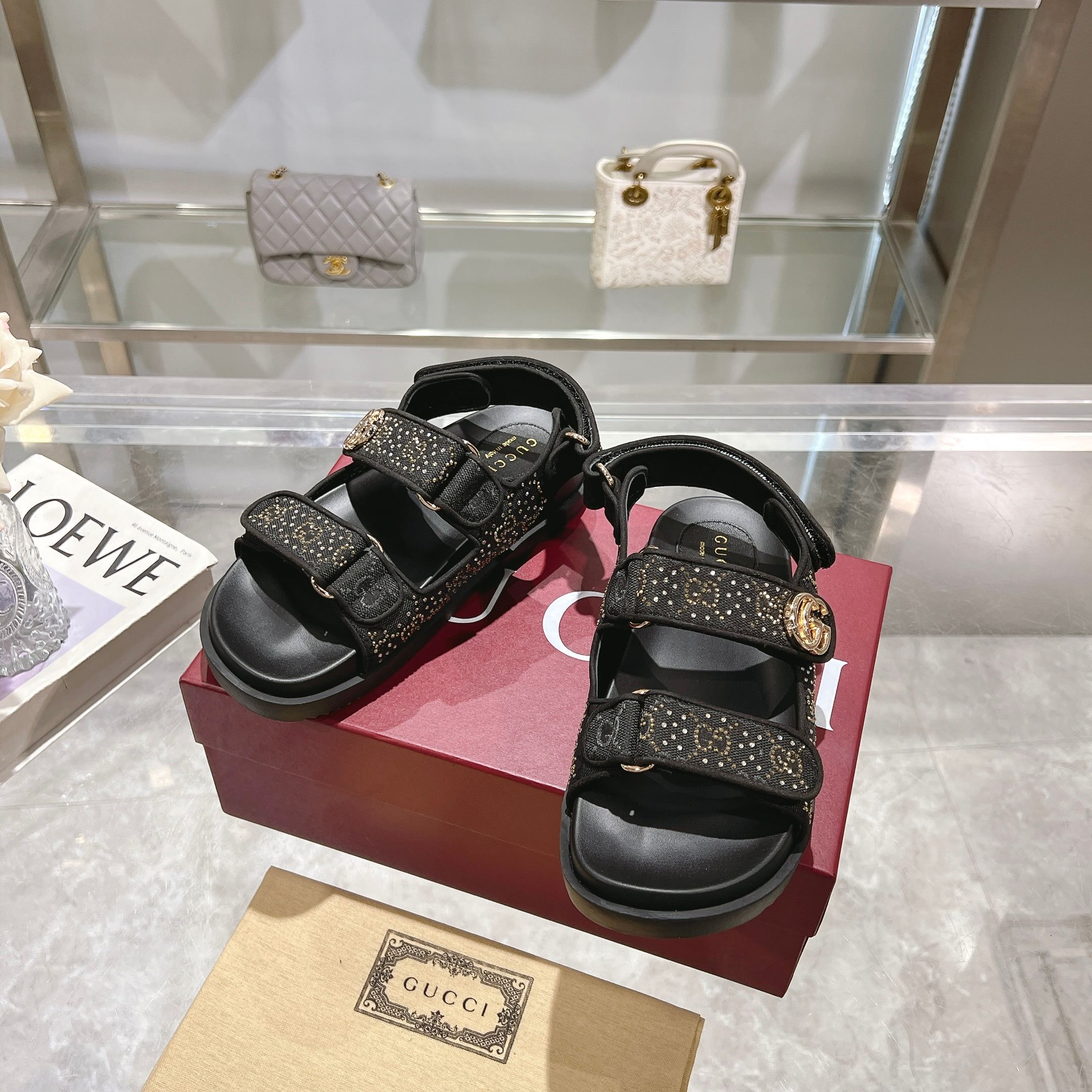 Gucci Women's Sandals with Double G Buckle - Black Crystal Canvas 5 a1737312963205 8468