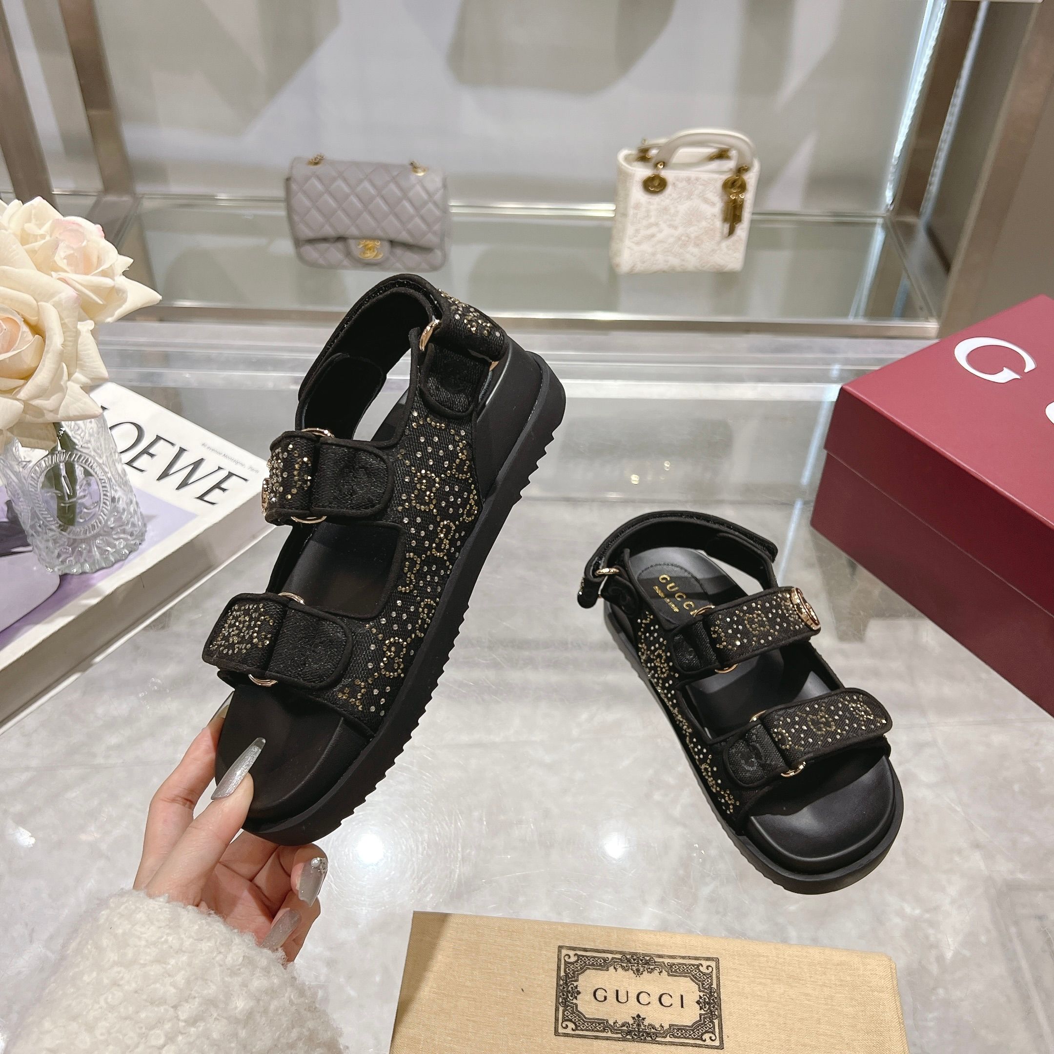 Gucci Women's Sandals with Double G Buckle - Black Crystal Canvas 3 a1737312963253 4401
