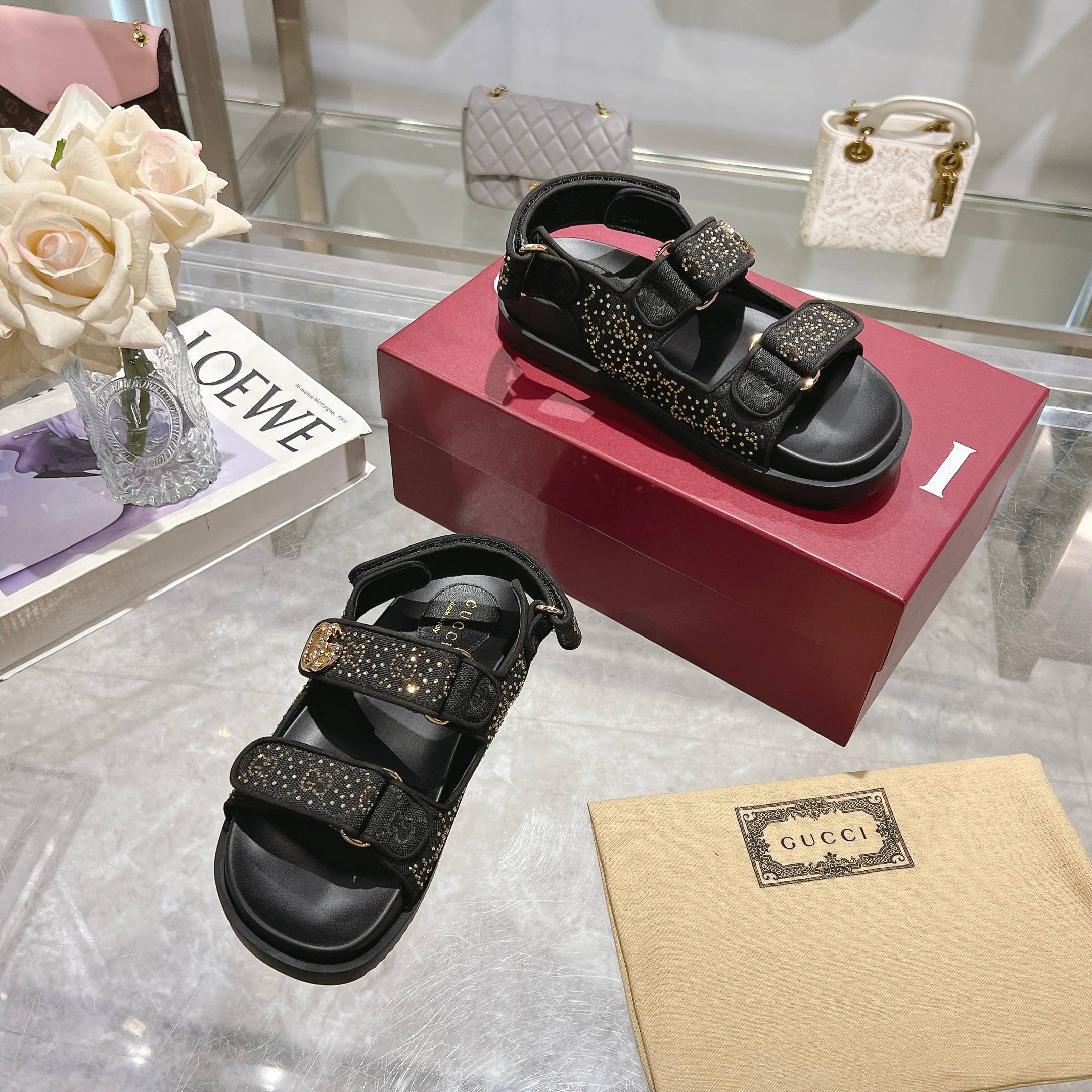 Gucci Women's Sandals with Double G Buckle - Black Crystal Canvas 6 a1737312963280 2182