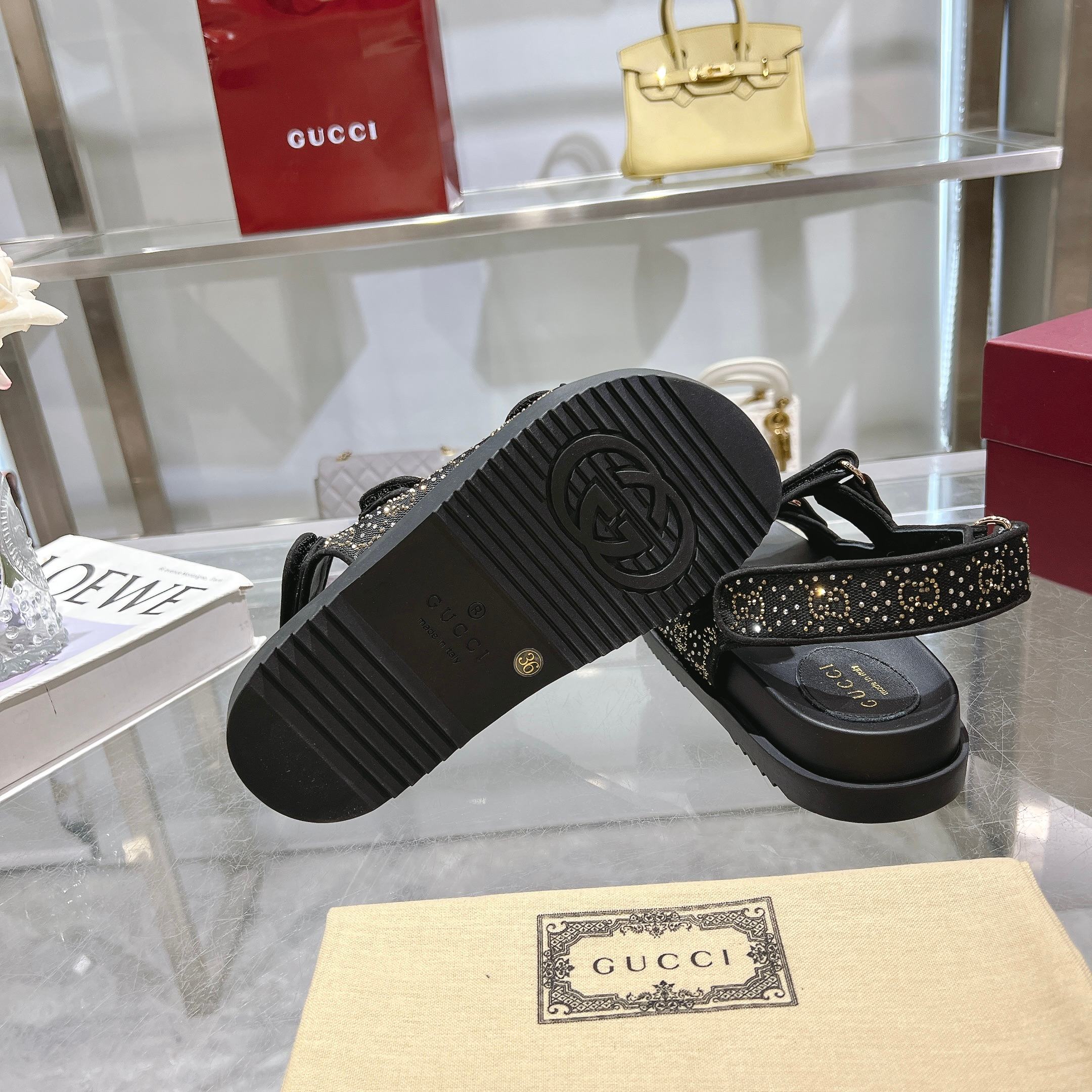 Gucci Women's Sandals with Double G Buckle - Black Crystal Canvas 8 a1737312966447 5330