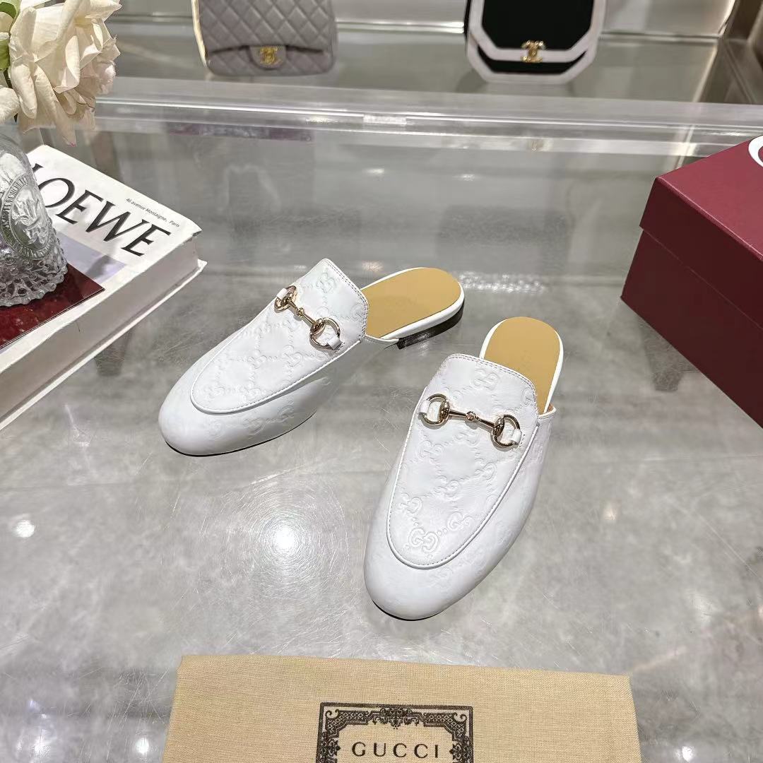 Gucci Jordaan White Leather Mules with Horsebit Detail - Women's 3 a1741875830382 5035