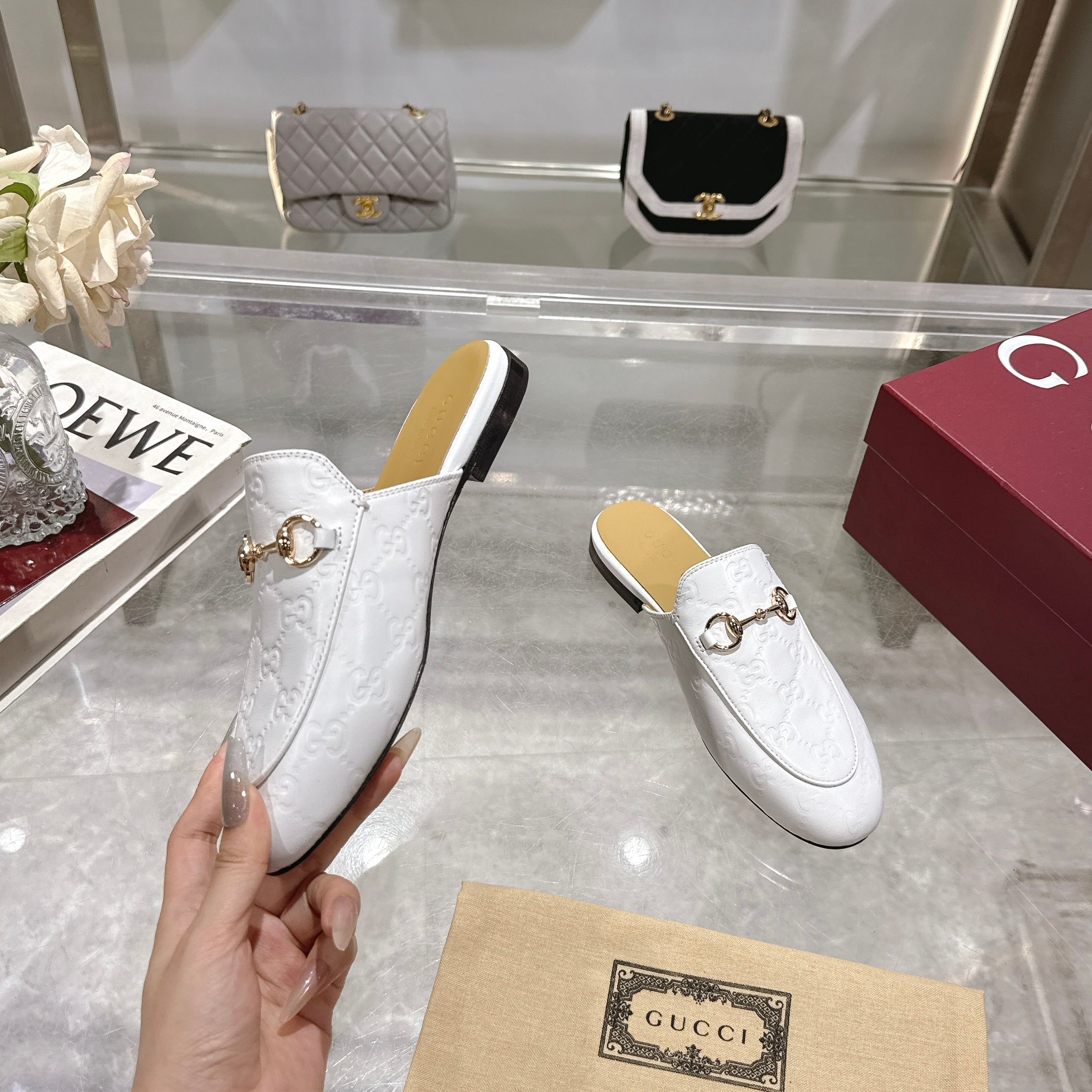 Gucci Jordaan White Leather Mules with Horsebit Detail - Women's 4 a1741875831153 8354