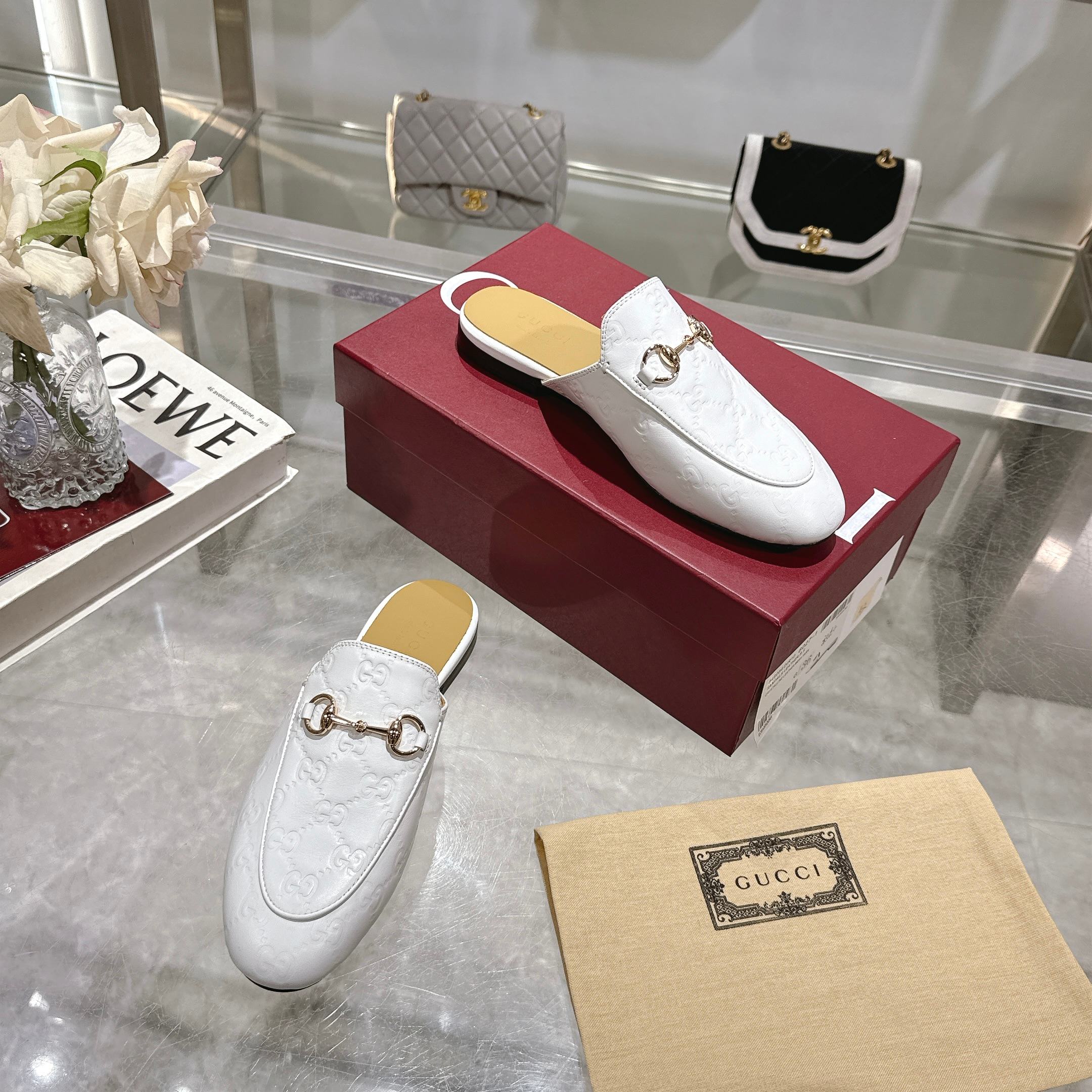 Gucci Jordaan White Leather Mules with Horsebit Detail - Women's 5 a1741875831913 1275