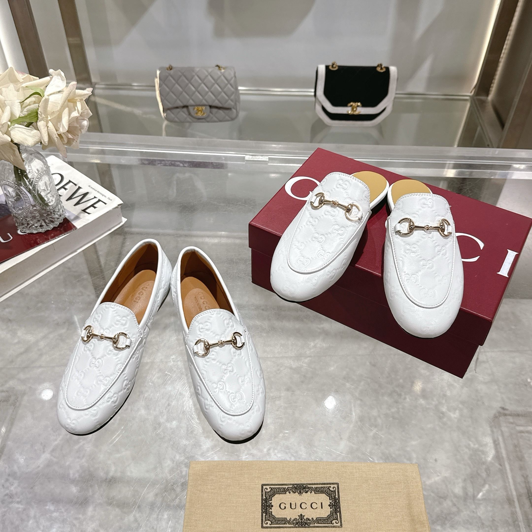 Gucci Jordaan White Leather Mules with Horsebit Detail - Women's 9 a1741875832630 8262