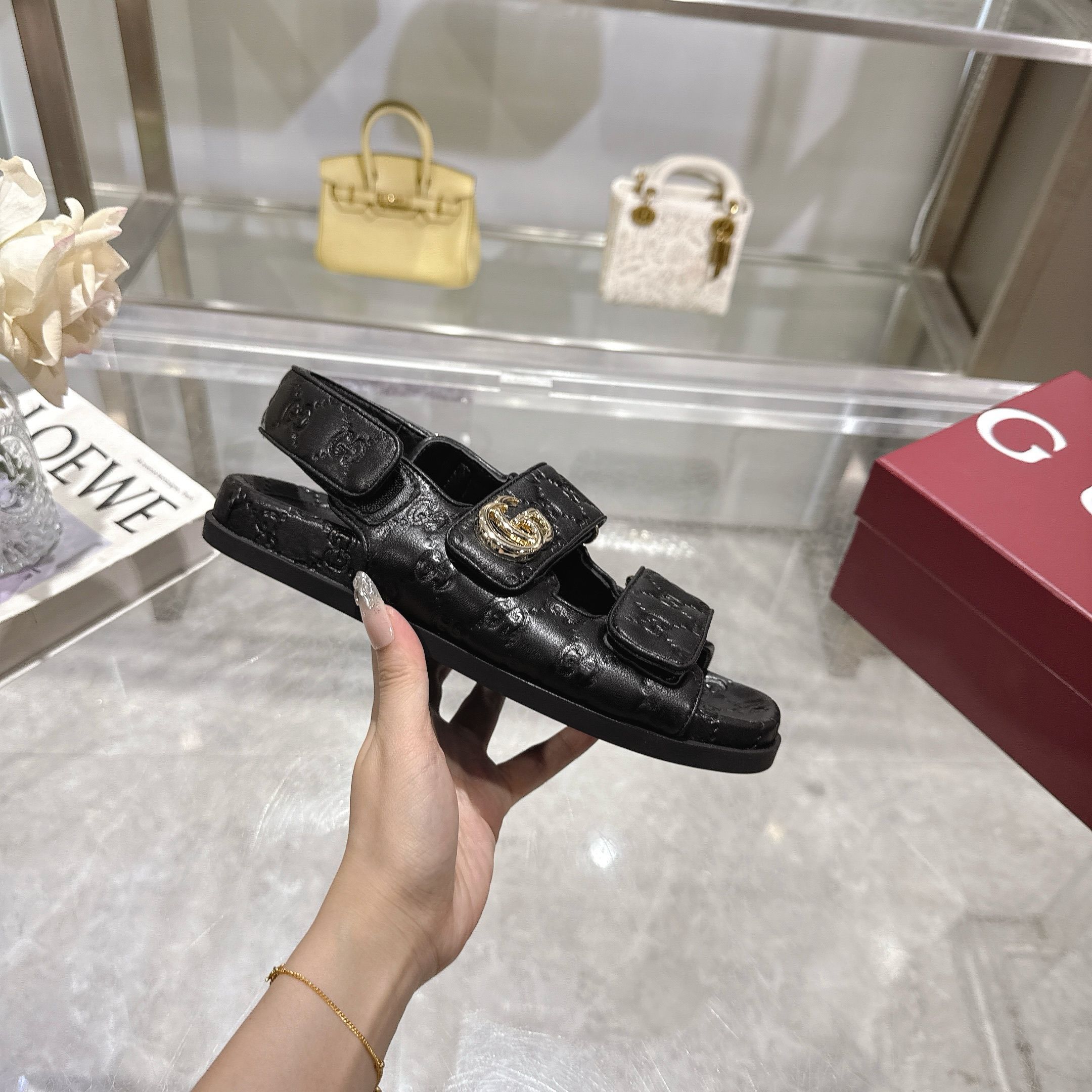 Gucci New Marmont Embossed Leather Sandals with Adjustable Straps 5 a1743085109345 3377
