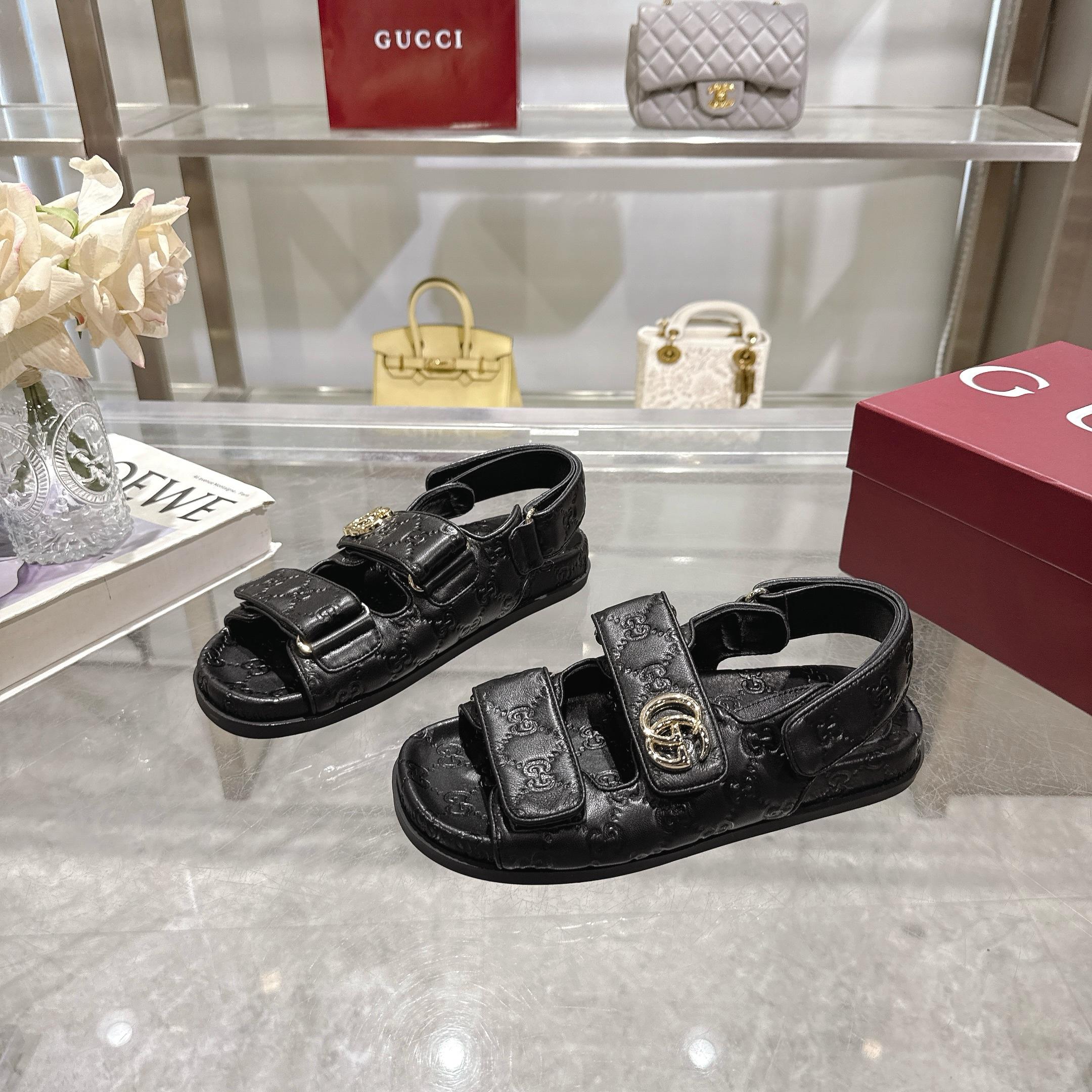Gucci New Marmont Embossed Leather Sandals with Adjustable Straps 3 a1743085109463 5246