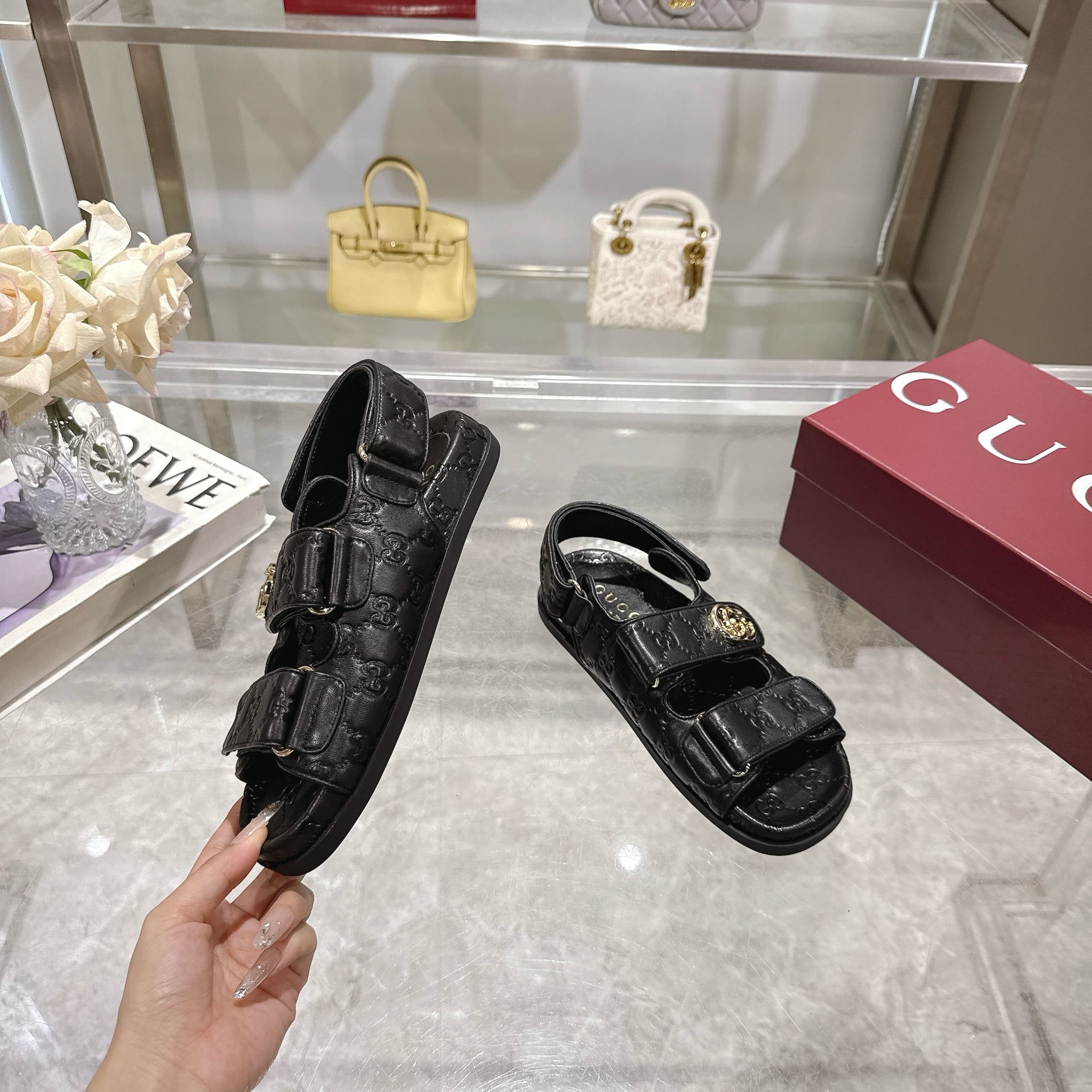 Gucci New Marmont Embossed Leather Sandals with Adjustable Straps 4 a1743085109515 1804