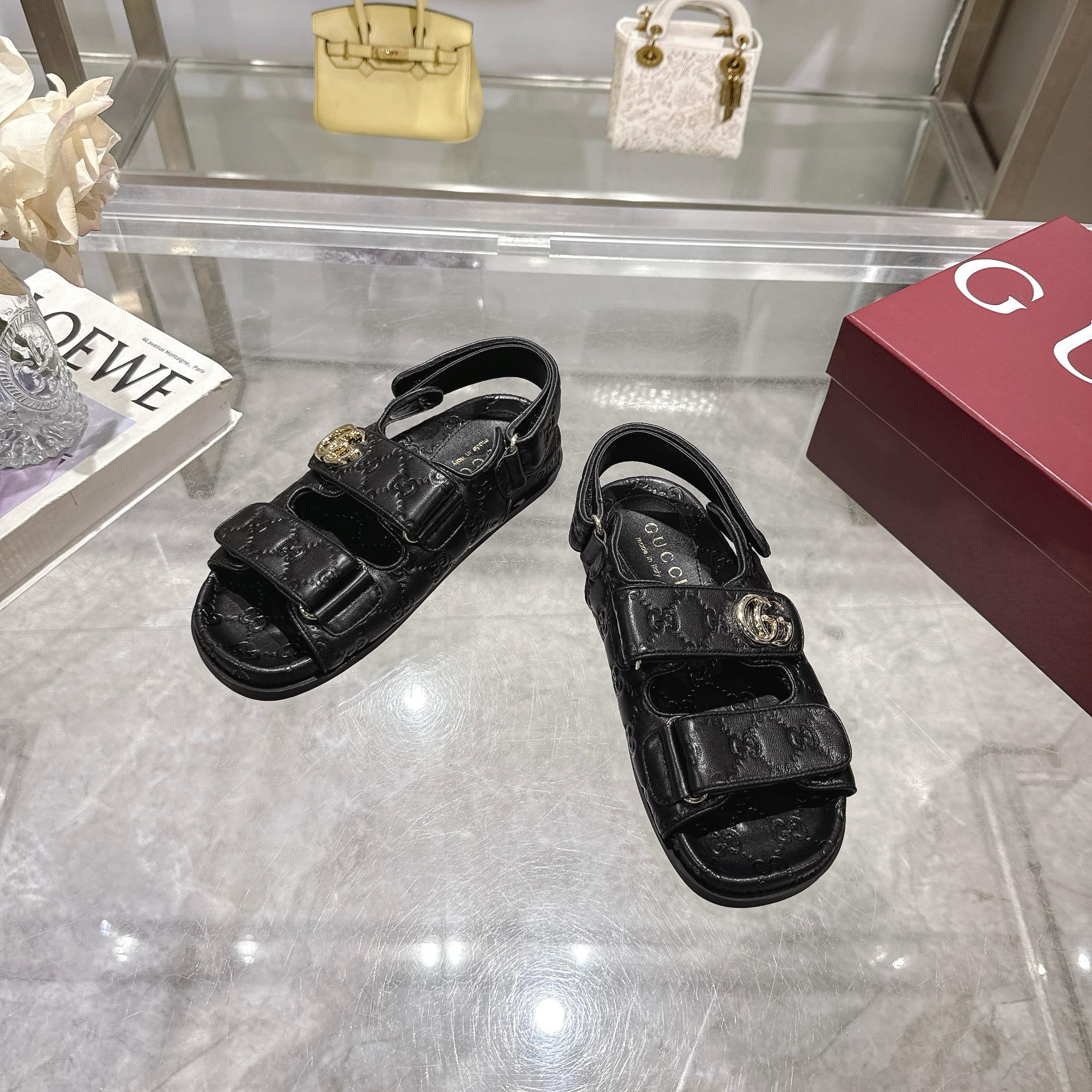 Gucci New Marmont Embossed Leather Sandals with Adjustable Straps 2 a1743085109604 6536