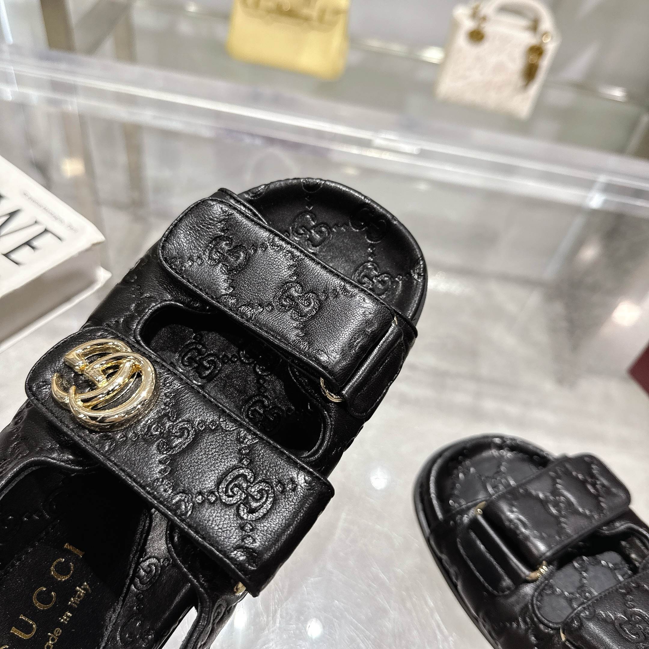 Gucci New Marmont Embossed Leather Sandals with Adjustable Straps 7 a1743085109689 6423