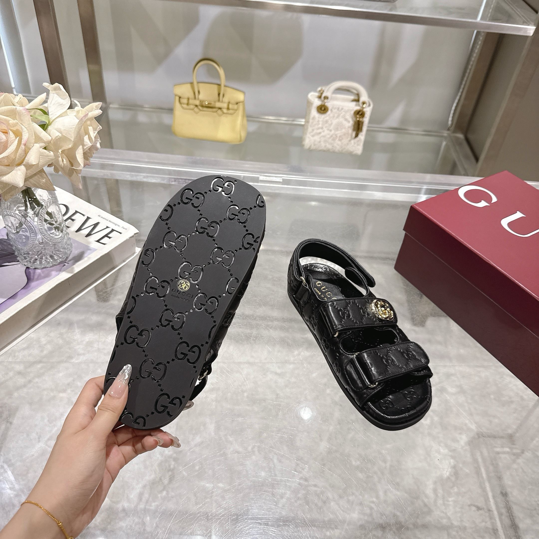 Gucci New Marmont Embossed Leather Sandals with Adjustable Straps 8 a1743085111196 2420