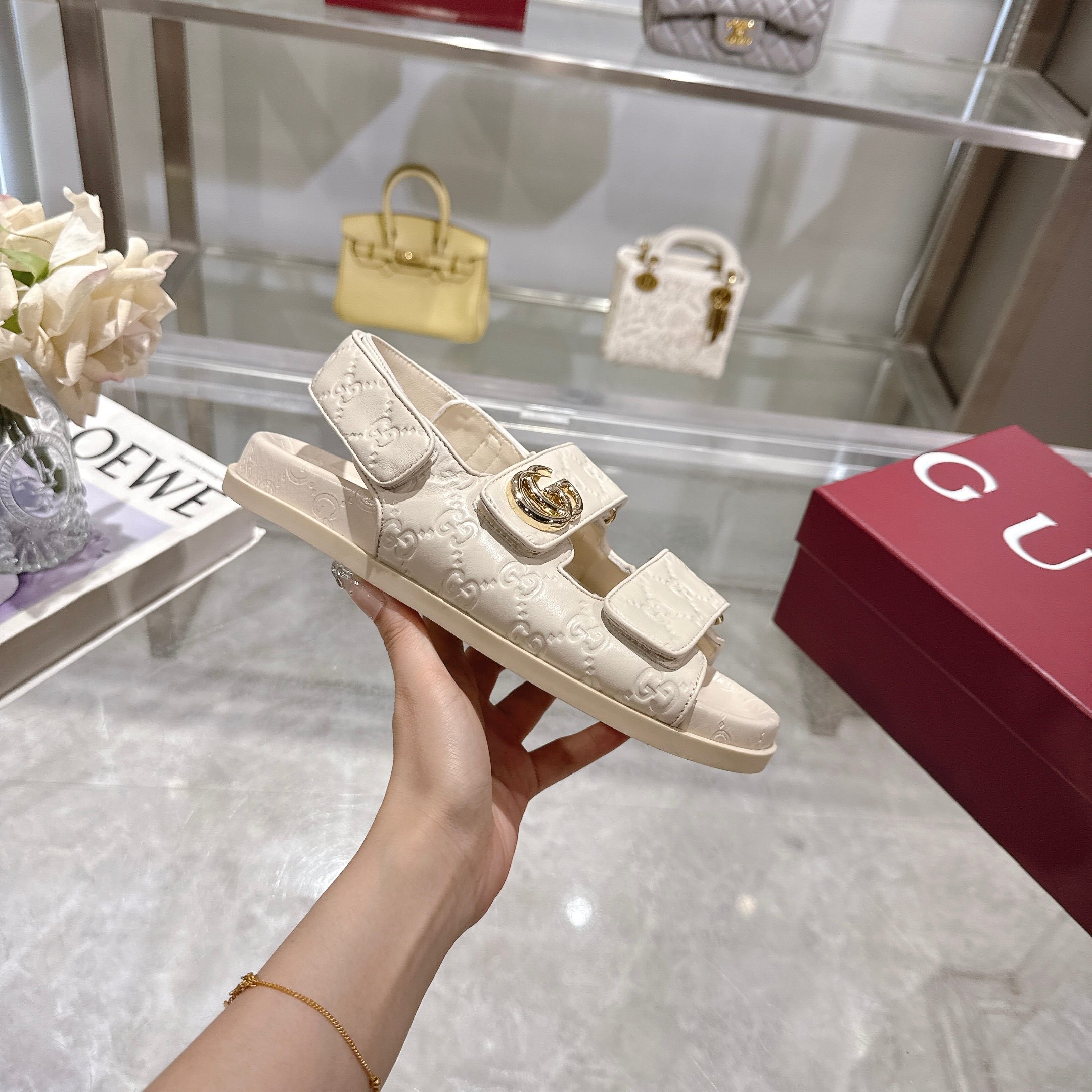 Gucci New Marmont Embossed Leather Sandals With Adjustable Straps 5 a1743085234492 6457