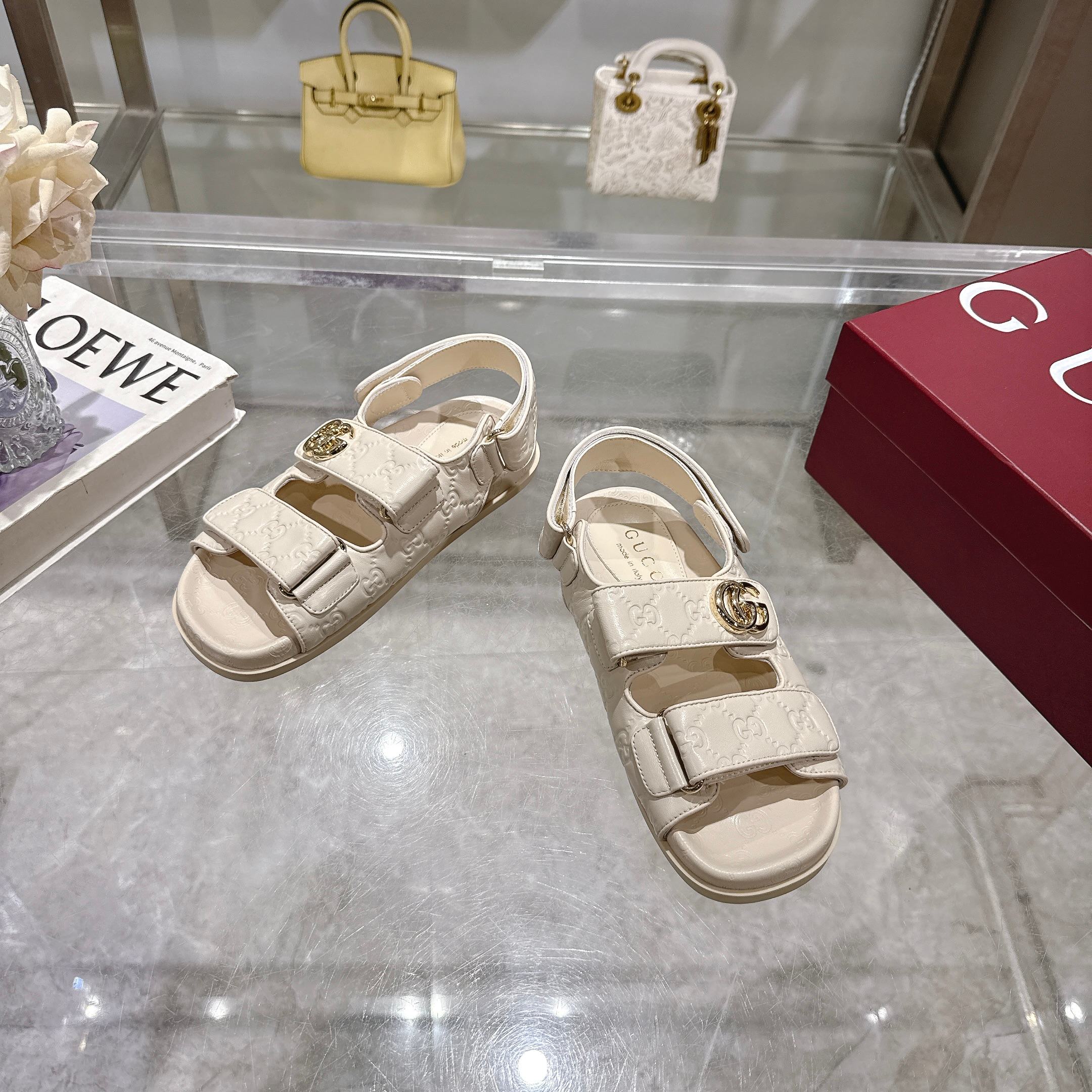 Gucci New Marmont Embossed Leather Sandals With Adjustable Straps 1 Gucci New Marmont Embossed Leather Sandals With Adjustable Straps