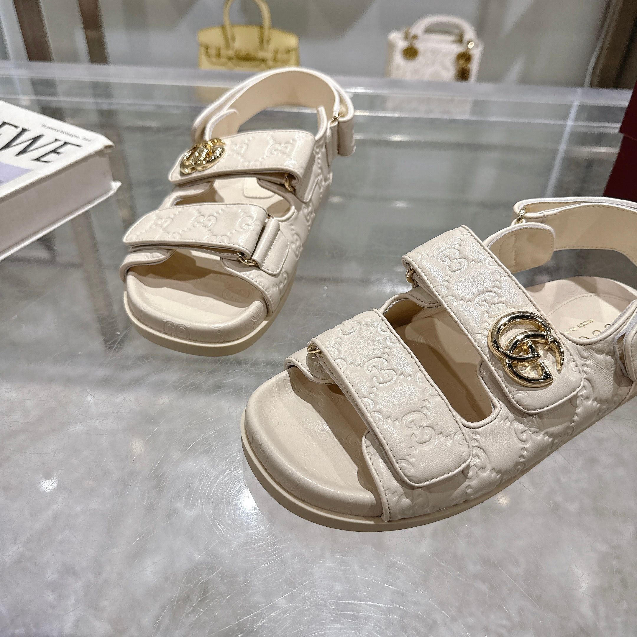 Gucci New Marmont Embossed Leather Sandals With Adjustable Straps 8 a1743085236340 2106