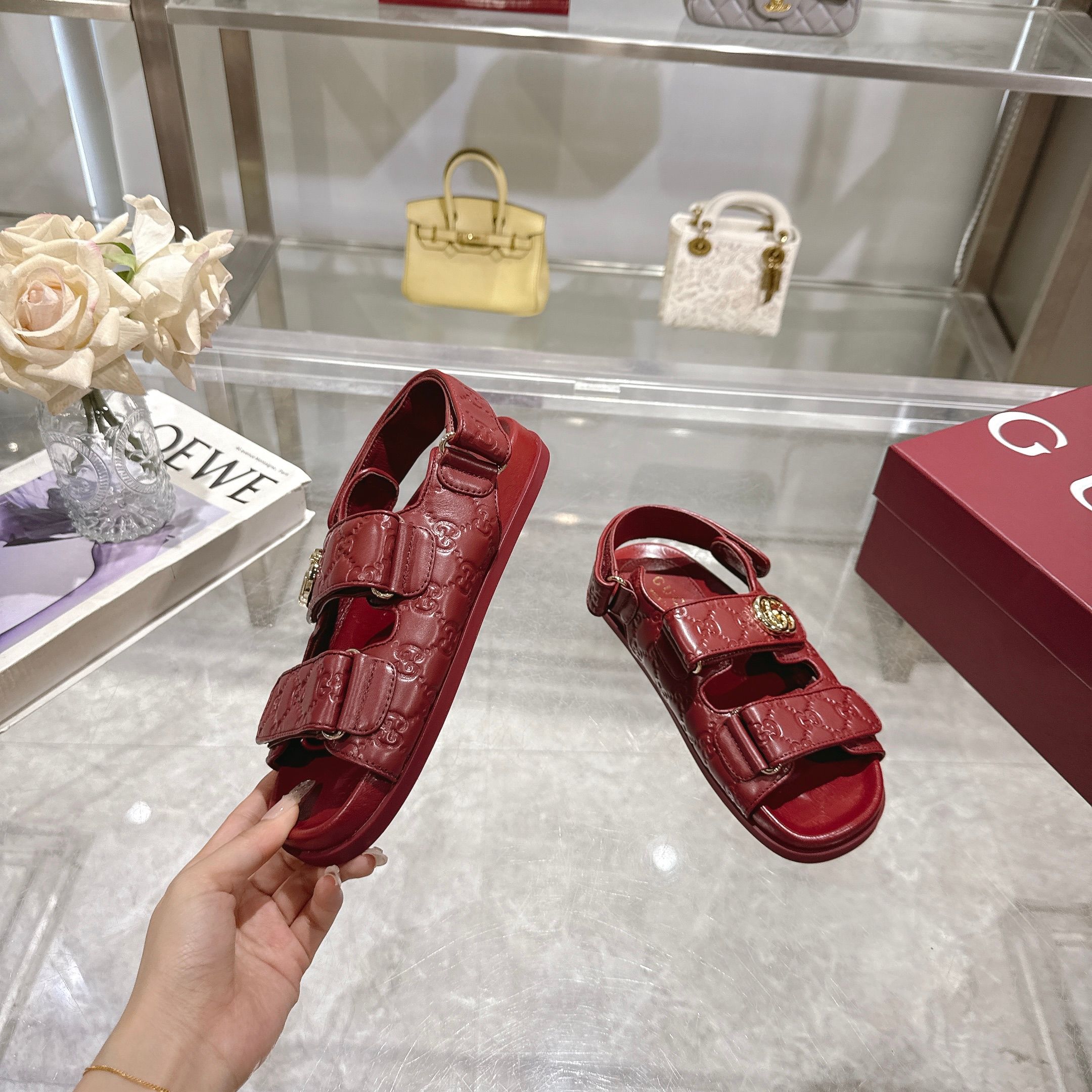 Gucci New Marmont Embossed Leather Sandals - Angora Red 3 a1743085305213 1470