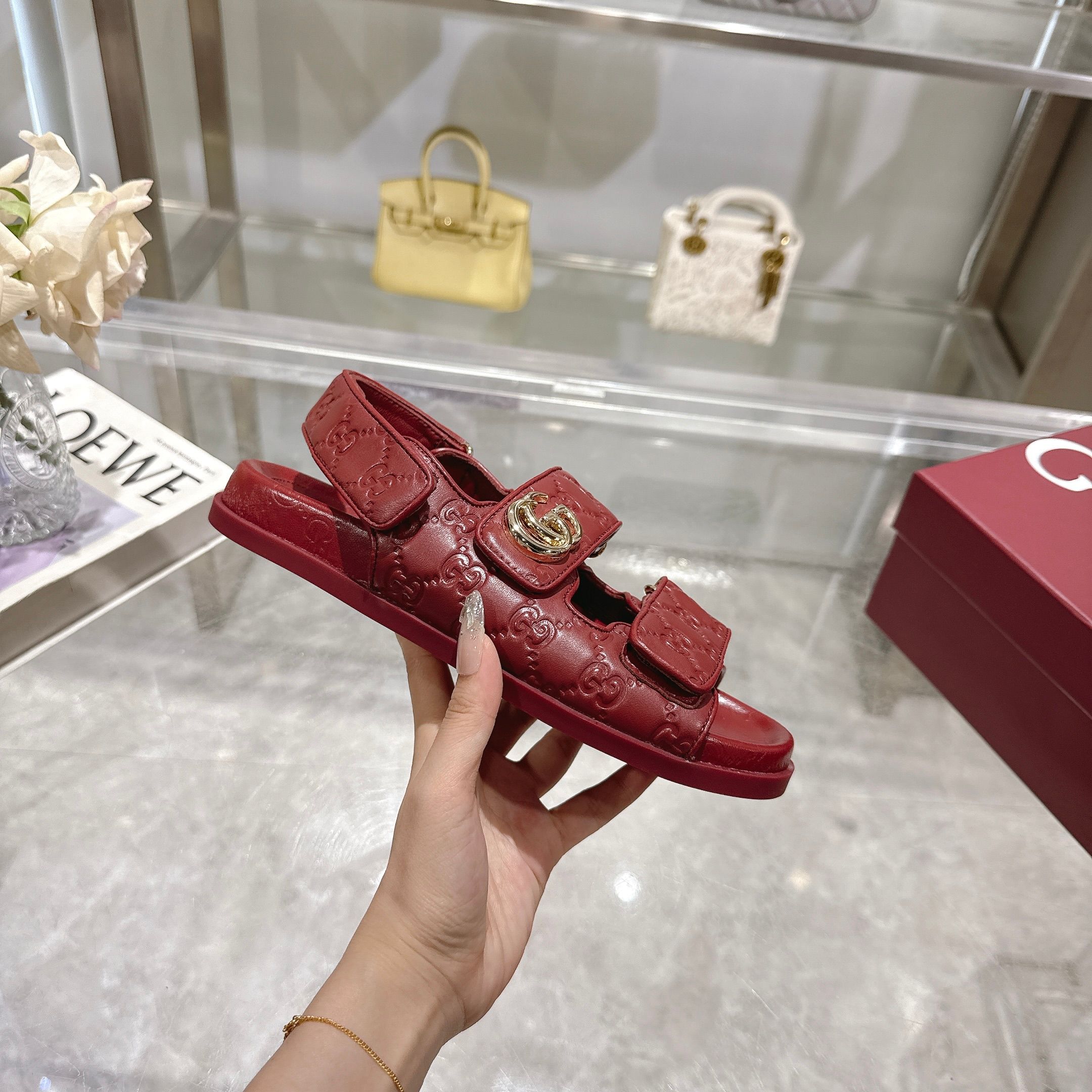 Gucci New Marmont Embossed Leather Sandals - Angora Red 4 a1743085305414 1643