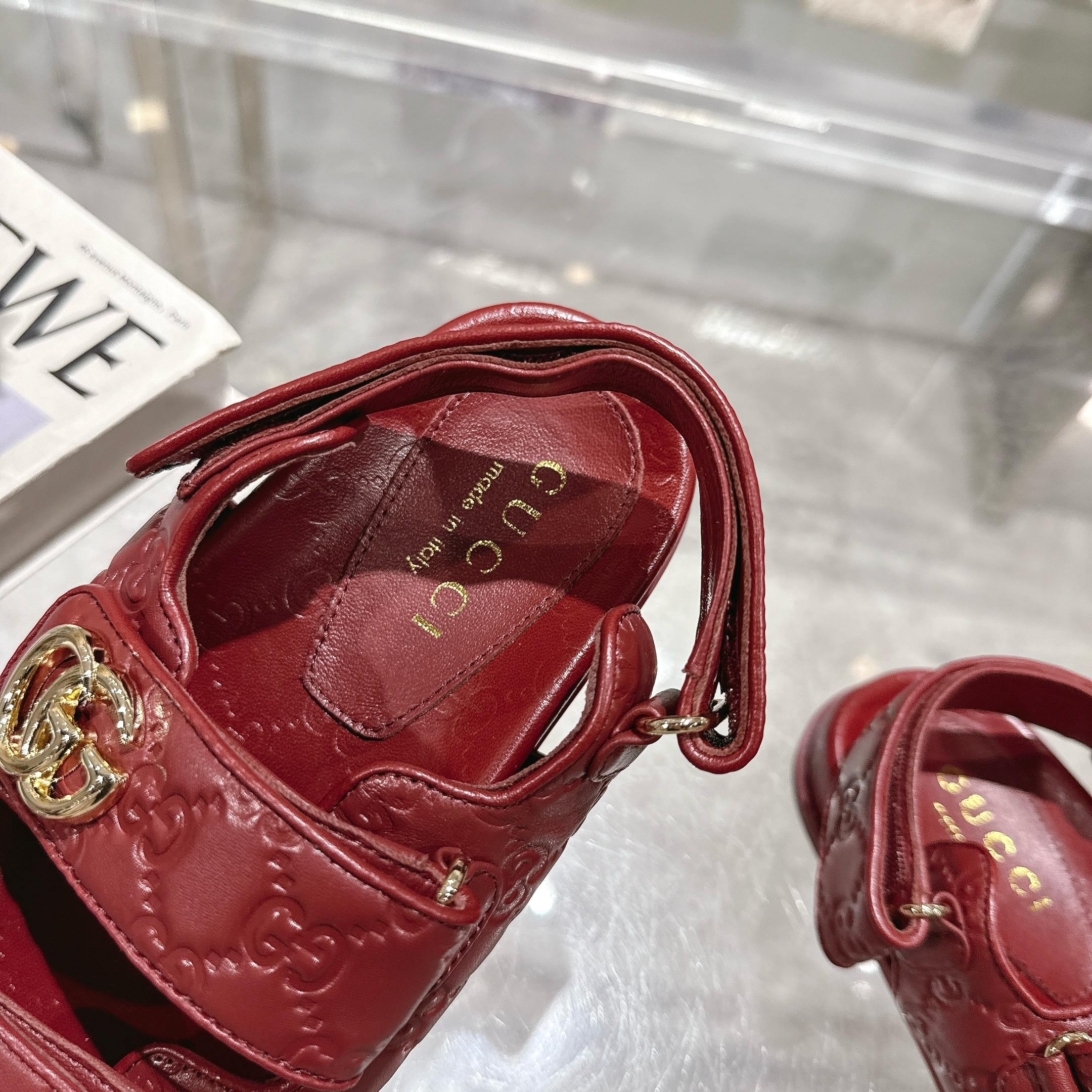 Gucci New Marmont Embossed Leather Sandals - Angora Red 7 a1743085305422 4228