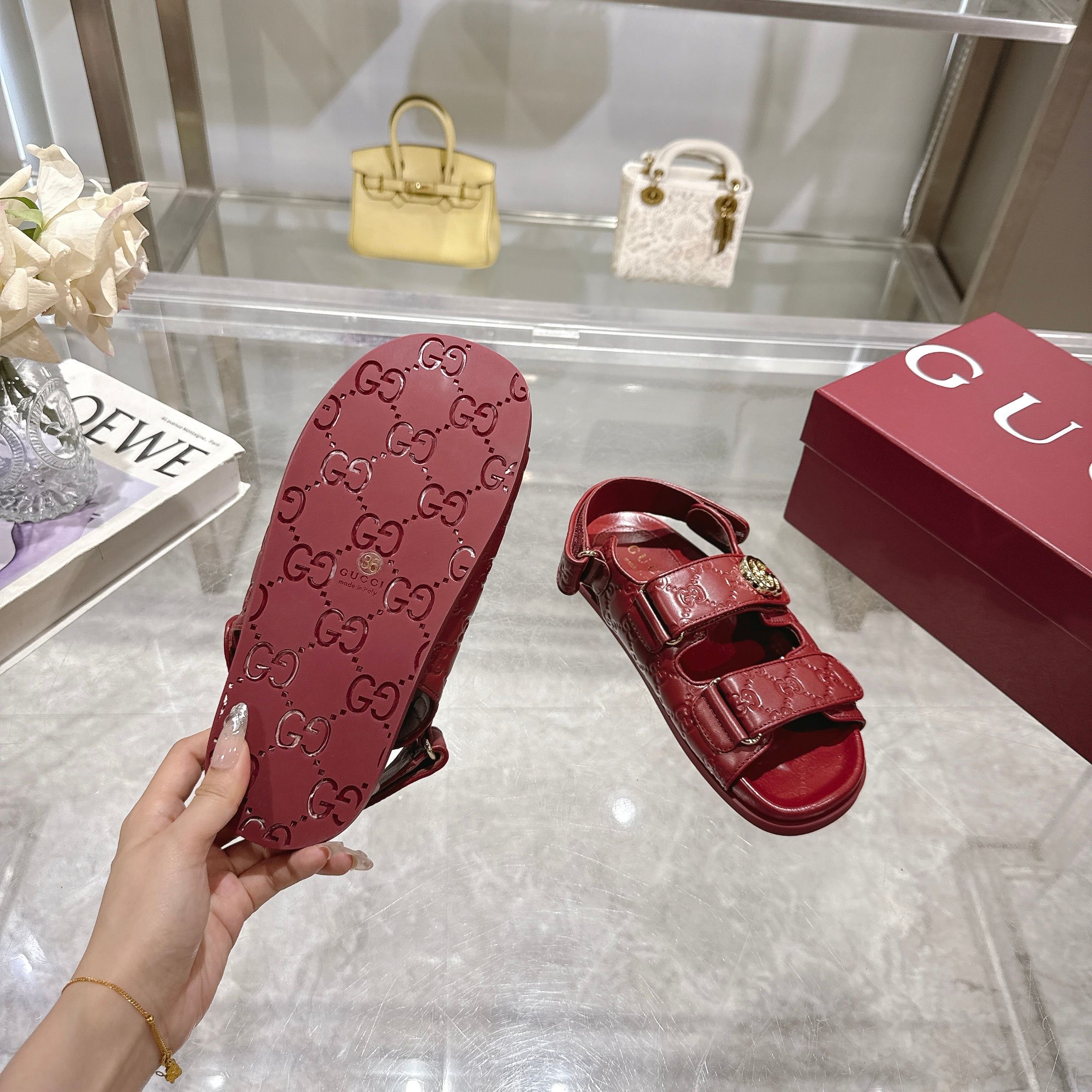 Gucci New Marmont Embossed Leather Sandals - Angora Red 9 a1743085307073 2388
