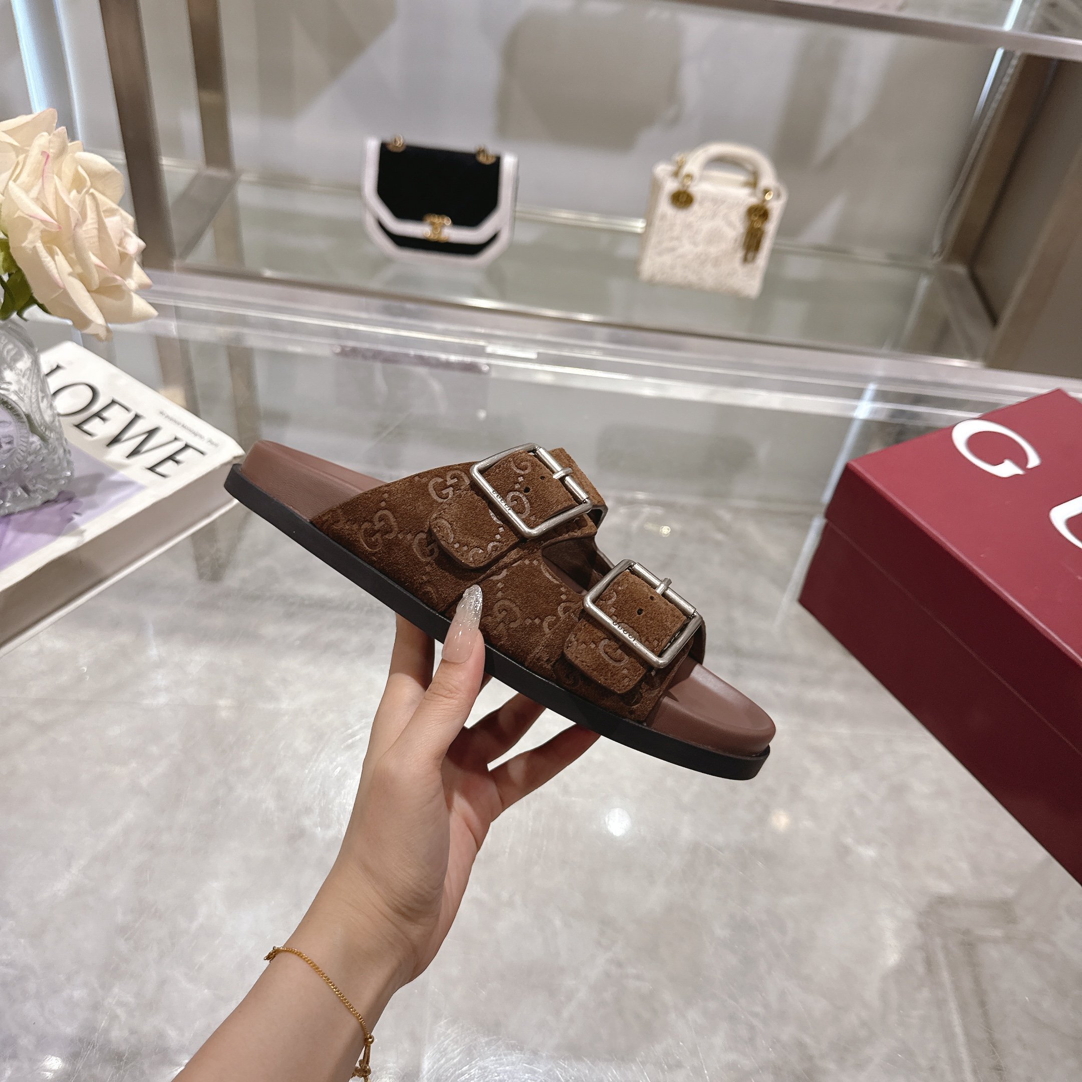 Gucci Brown Leather Double G Buckle Slide Sandals - Classic & Stylish 5 a1744898140906 1083