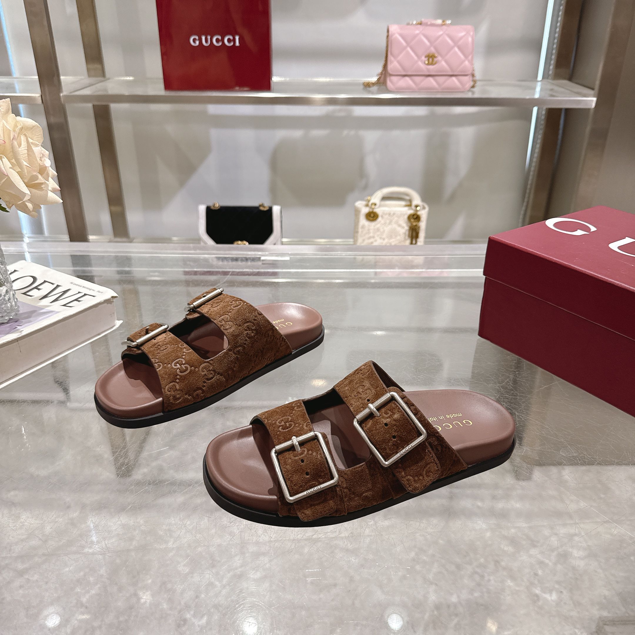 Gucci Brown Leather Double G Buckle Slide Sandals - Classic & Stylish 1 Gucci Brown Leather Double G Buckle Slide Sandals - Classic & Stylish