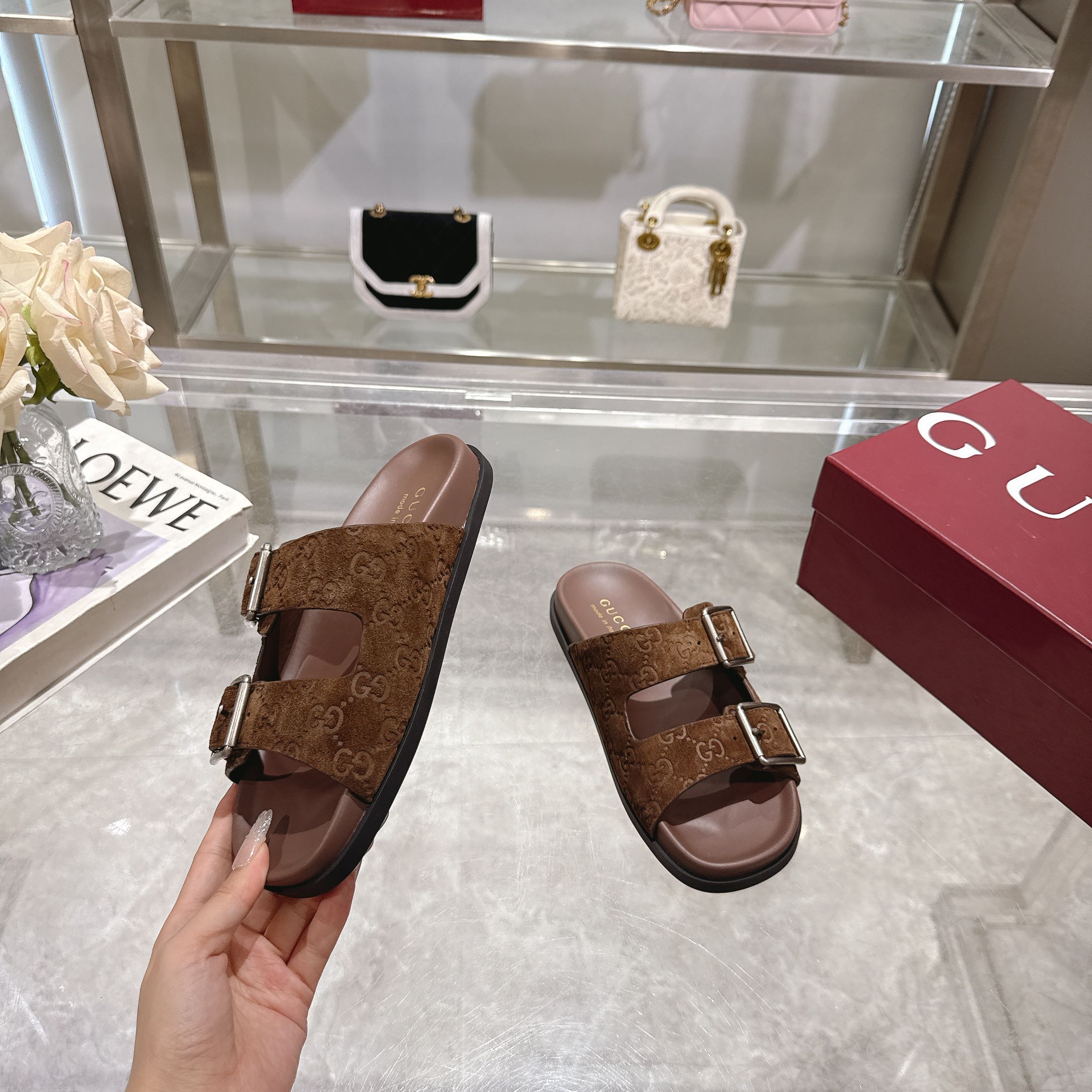 Gucci Brown Leather Double G Buckle Slide Sandals - Classic & Stylish 4 a1744898140946 8844