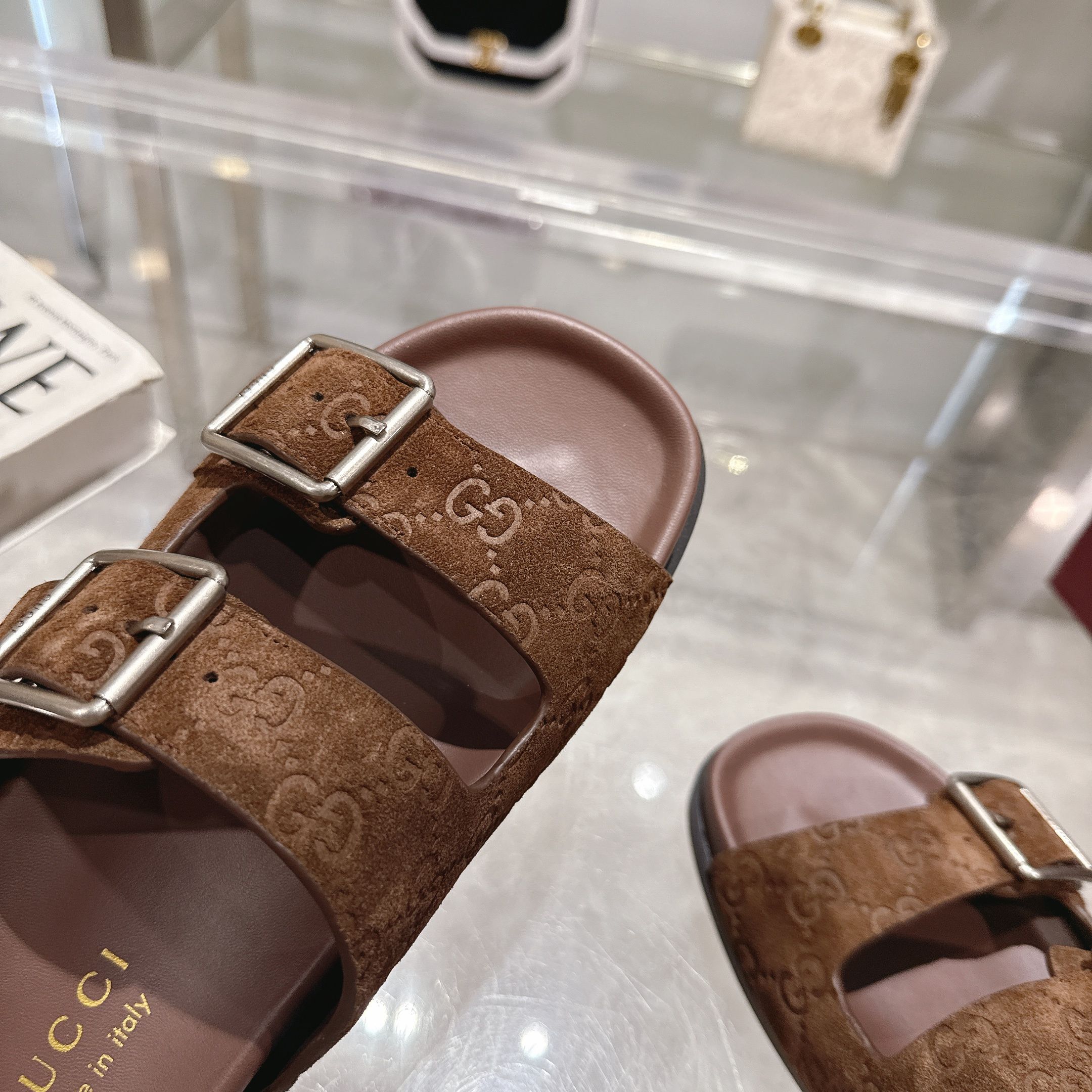 Gucci Brown Leather Double G Buckle Slide Sandals - Classic & Stylish 7 a1744898141015 3453