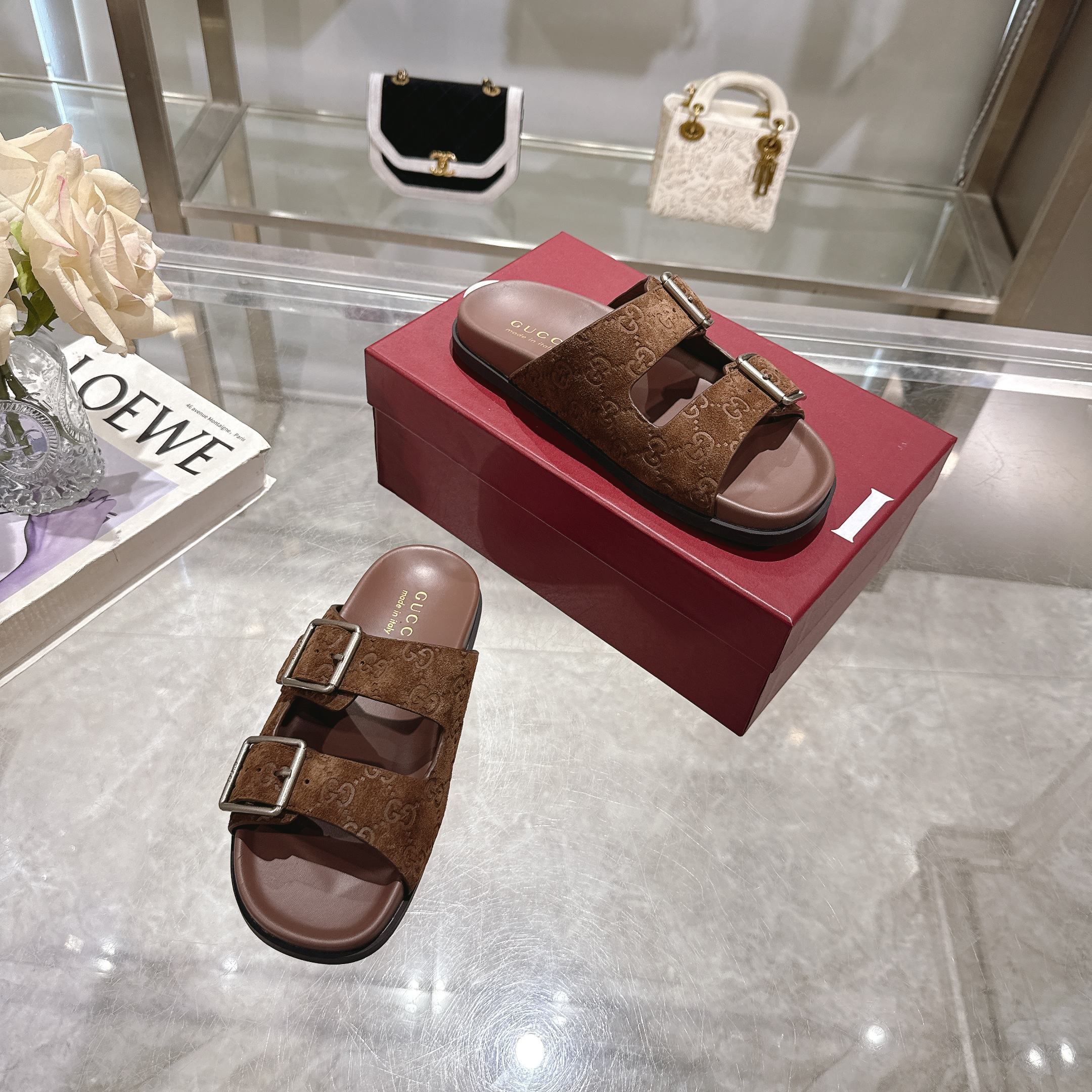 Gucci Brown Leather Double G Buckle Slide Sandals - Classic & Stylish 6 a1744898141138 6375