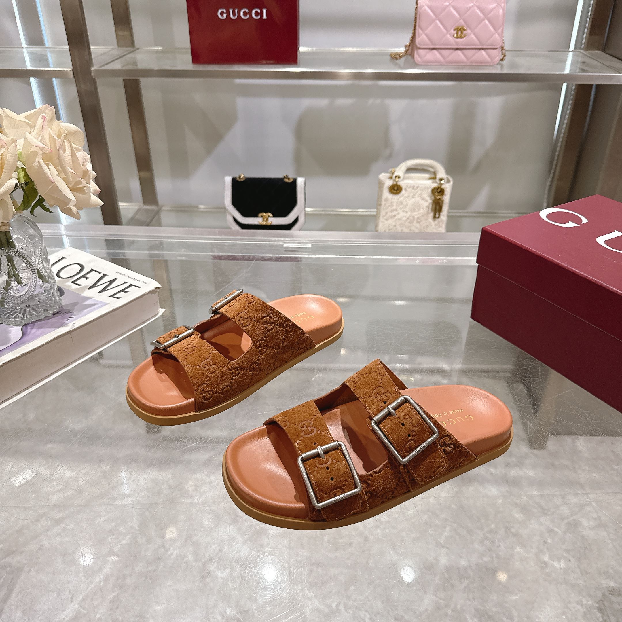Gucci Women's Angora Red Leather Sandals with Double G Hardware 1 Gucci Women's Angora Red Leather Sandals with Double G Hardware