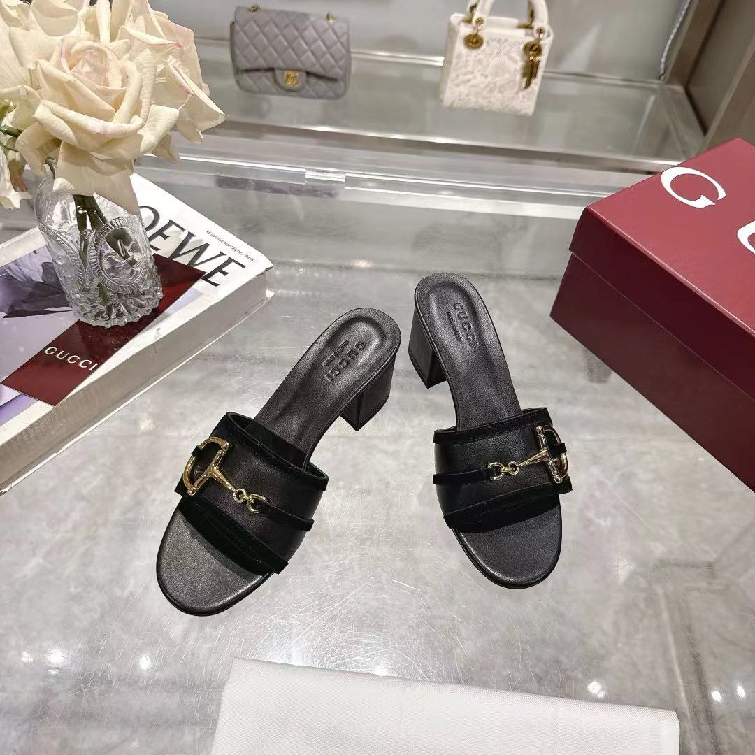 Gucci Women's Black Suede Horsebit Heeled Sandals Mules Slides 5 a1745769436751 6473