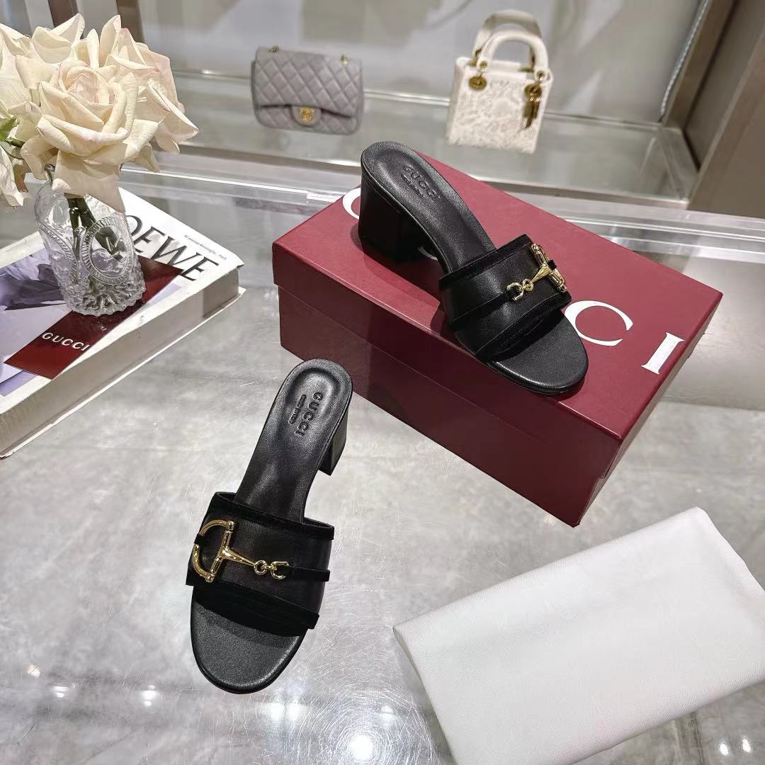 Gucci Women's Black Suede Horsebit Heeled Sandals Mules Slides 6 a1745769436758 2244