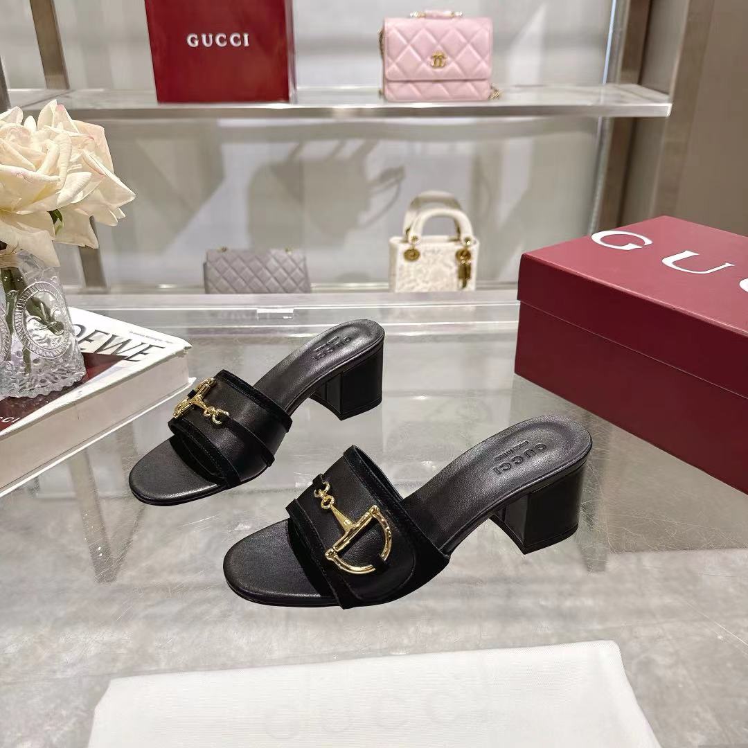 Gucci Women's Black Suede Horsebit Heeled Sandals Mules Slides 2 a1745769436760 2180