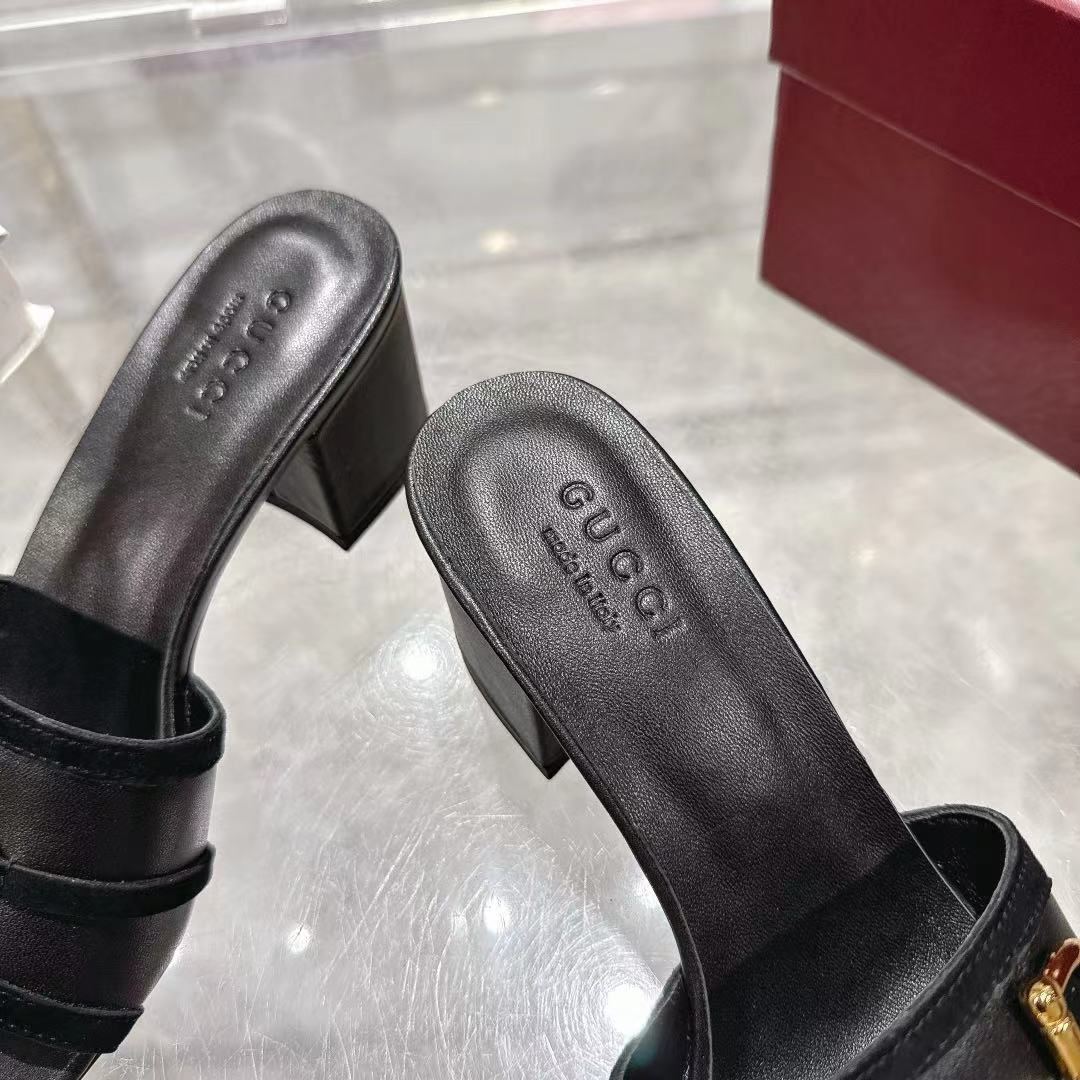 Gucci Women's Black Suede Horsebit Heeled Sandals Mules Slides 7 a1745769436763 5541