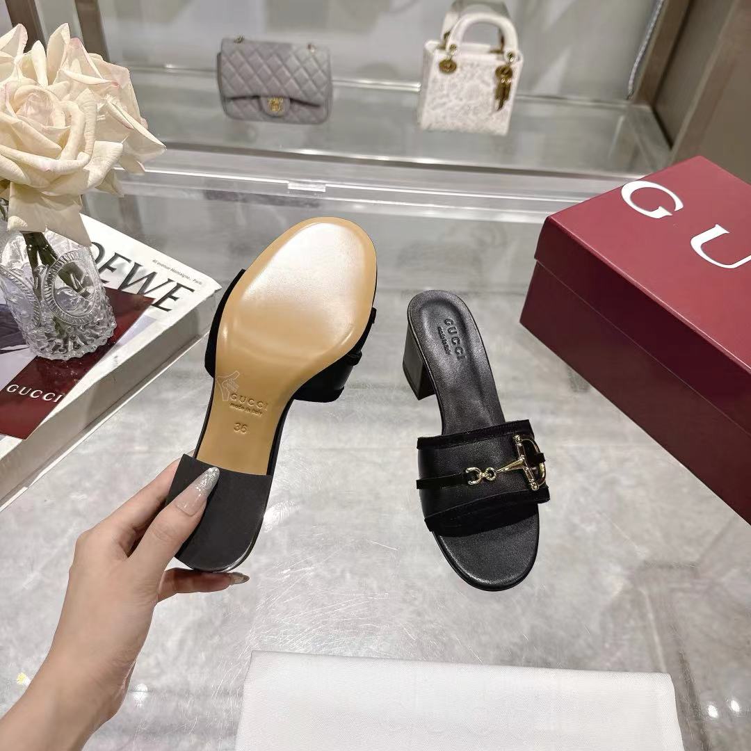 Gucci Women's Black Suede Horsebit Heeled Sandals Mules Slides 8 a1745769437921 7450