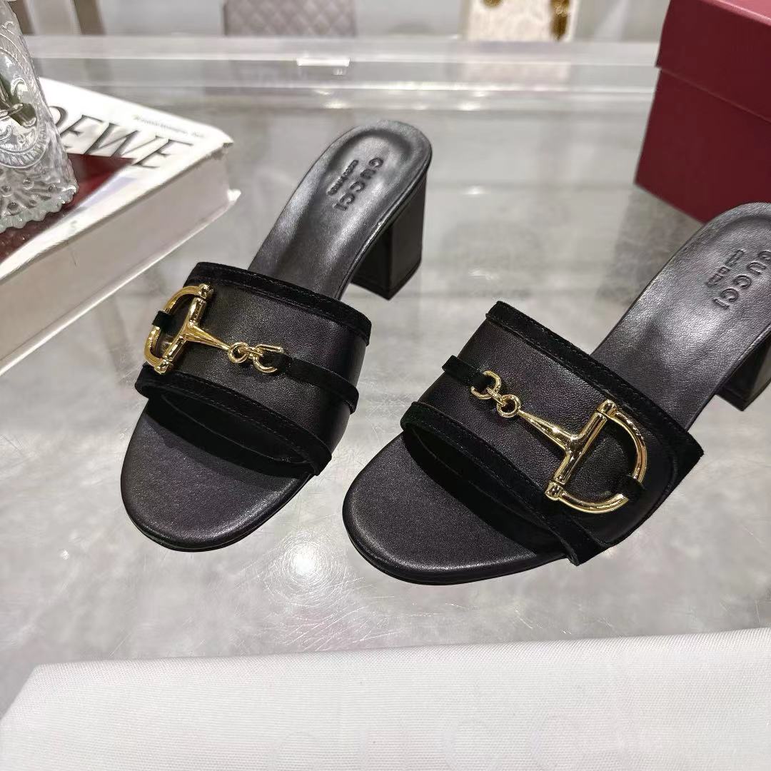 Gucci Women's Black Suede Horsebit Heeled Sandals Mules Slides 9 a1745769437924 8180