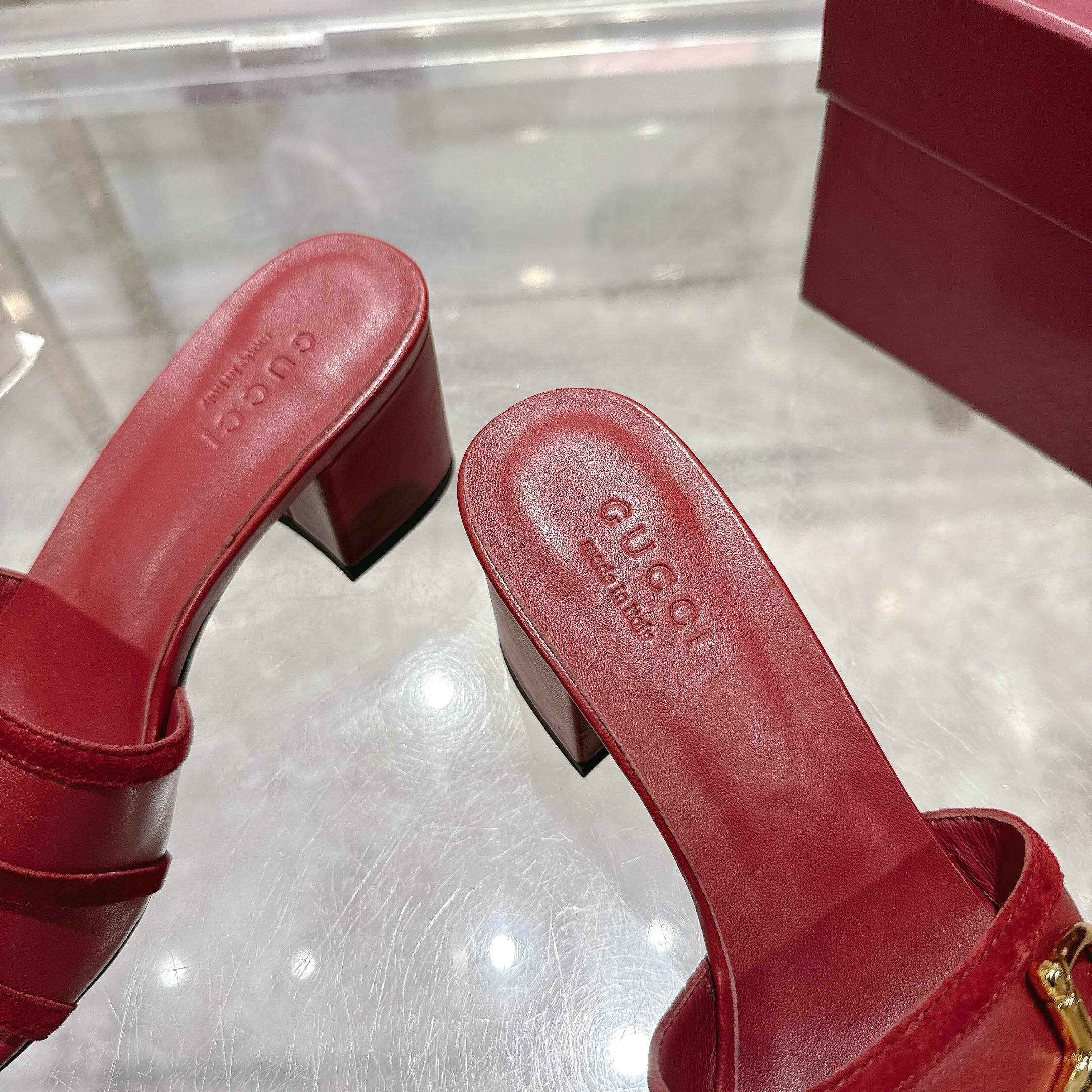 Gucci Red Suede Mid-Heel Sandals with Horsebit Detail 7 a1745769479527 2741