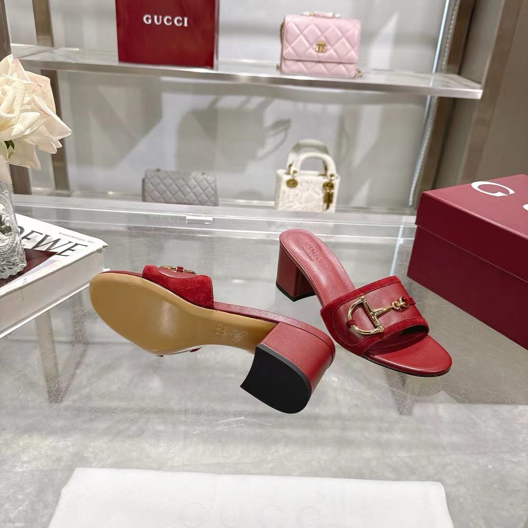 Gucci Red Suede Mid-Heel Sandals with Horsebit Detail 8 a1745769481738 2857