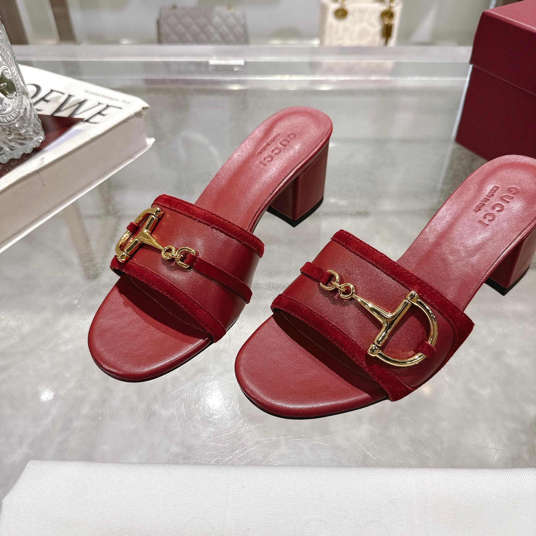 Gucci Red Suede Mid-Heel Sandals with Horsebit Detail 9 a1745769482233 4053