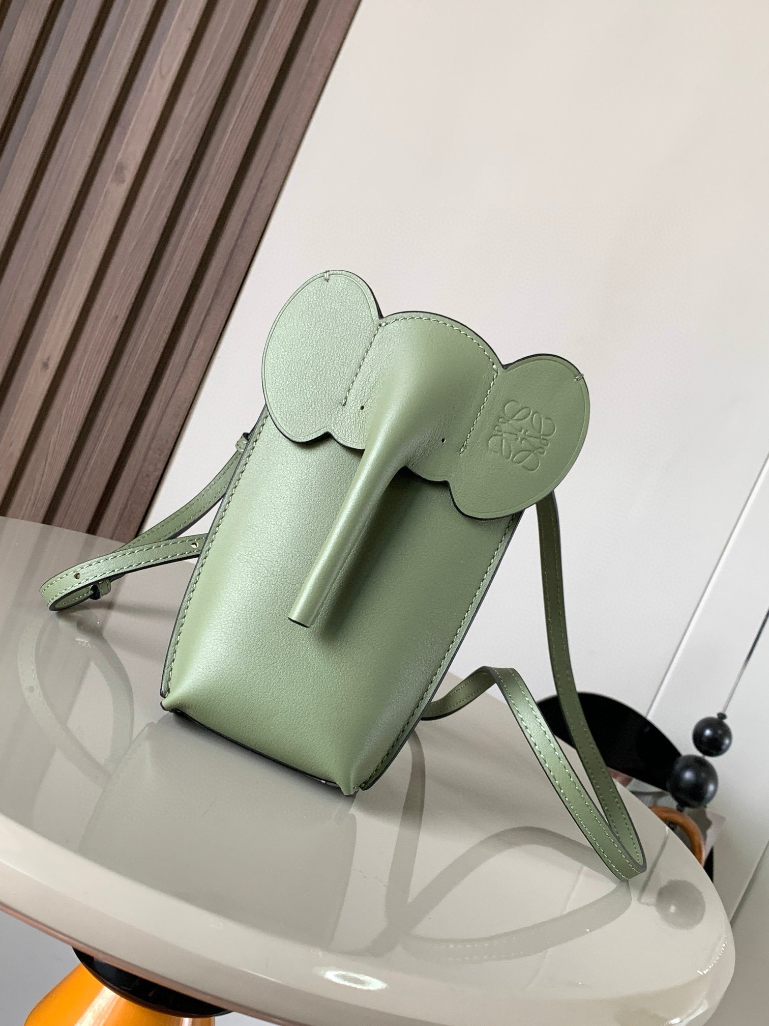 Loewe Elephant Mini Bucket Bag - Charming Green Leather Phone Clutch