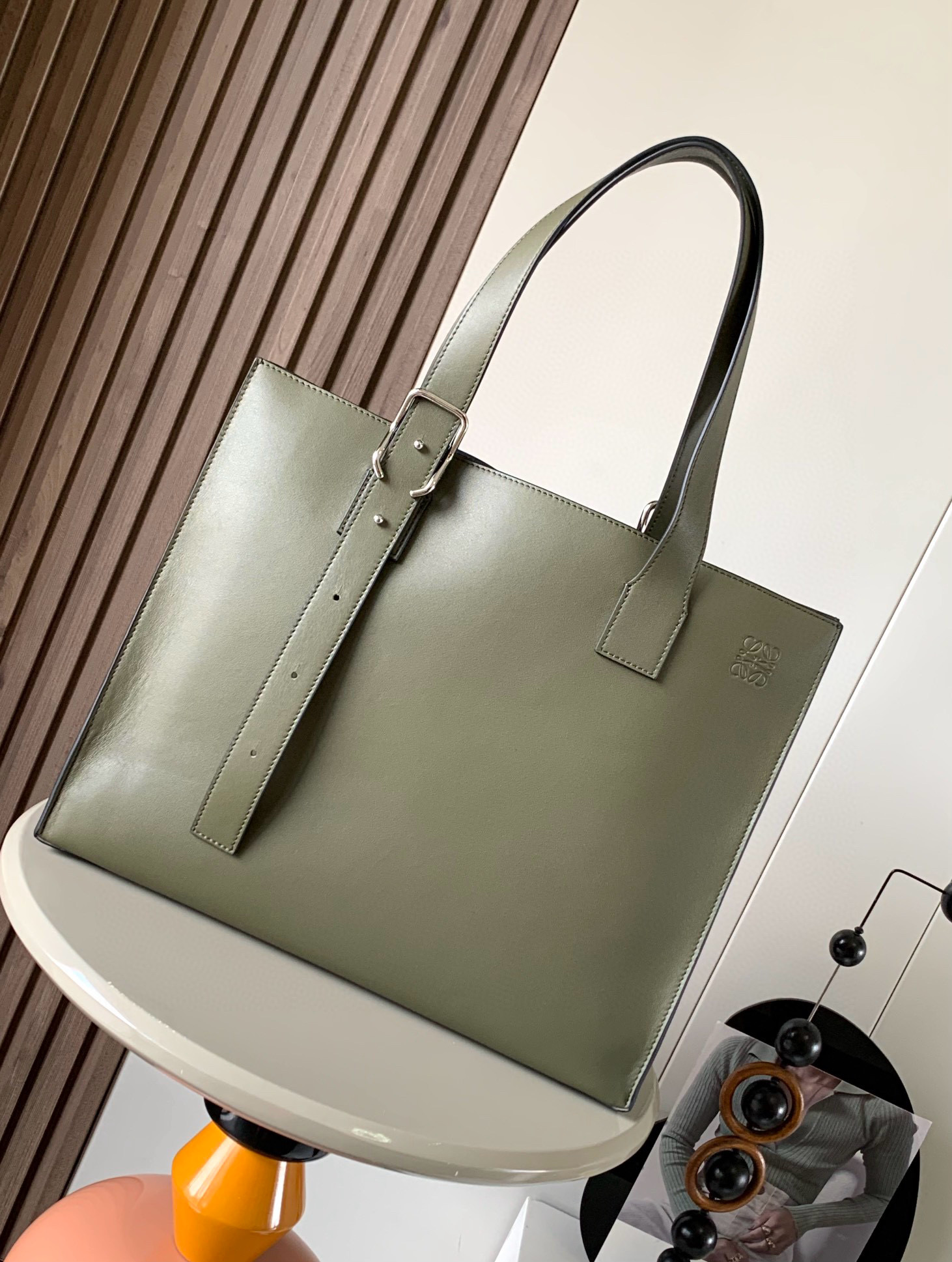 Loewe Buckle Horizontal Tote Bag in Classic Calfskin Leather, Green 1 i1745115320578 4635 0 0