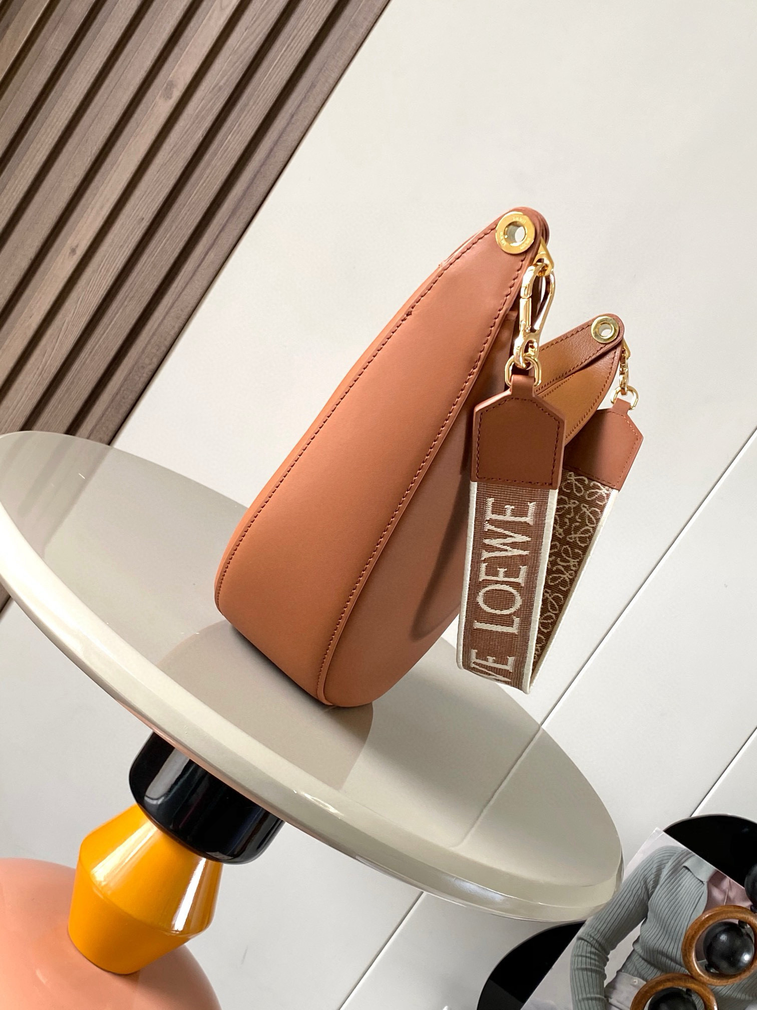 Loewe Luna Hobo Bag in Leather with Branded Shoulder Strap, 34cm 2 i1746205602788 2452 0 1