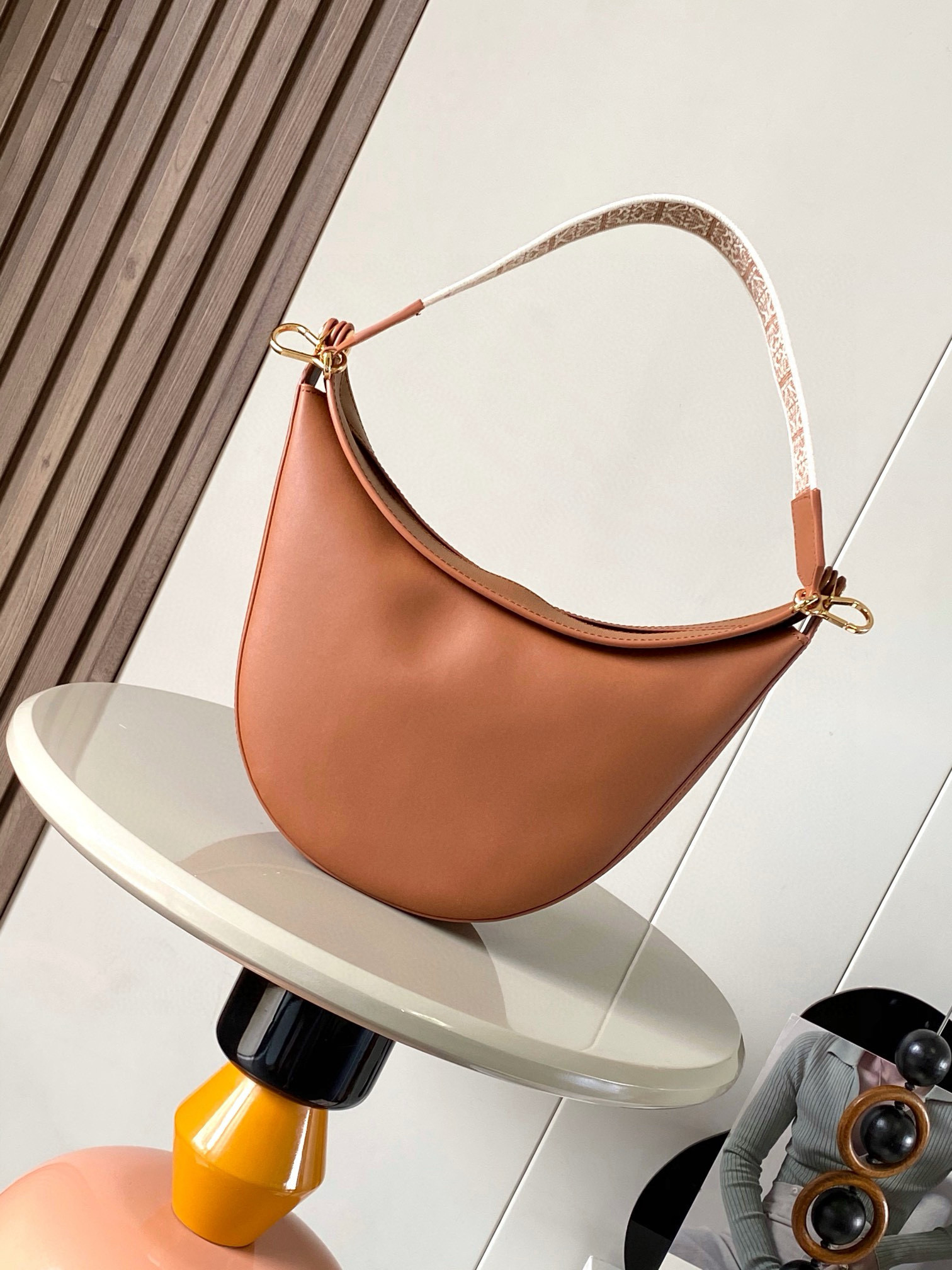 Loewe Luna Hobo Bag in Leather with Branded Shoulder Strap, 34cm 1 i1746205677373 7867 0 0