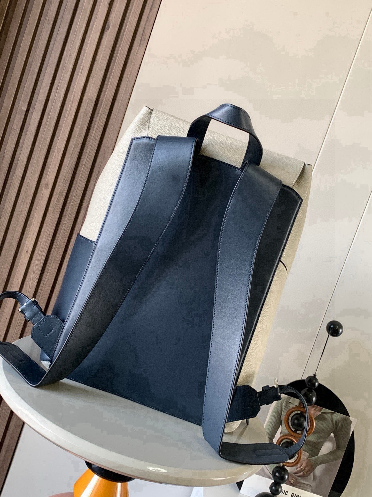 Loewe Classic Backpack Blue Gray Beige Black with Yellow straps Standard everyday