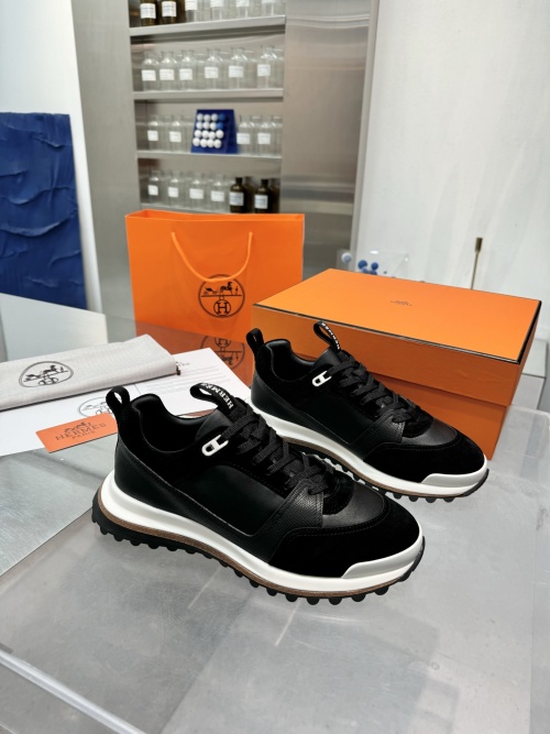 Hermès Men's Black Leather & Suede Run H Sneakers Lace-Up Shoes 1 Hermès Men's Black Leather & Suede Run H Sneakers Lace-Up Shoes