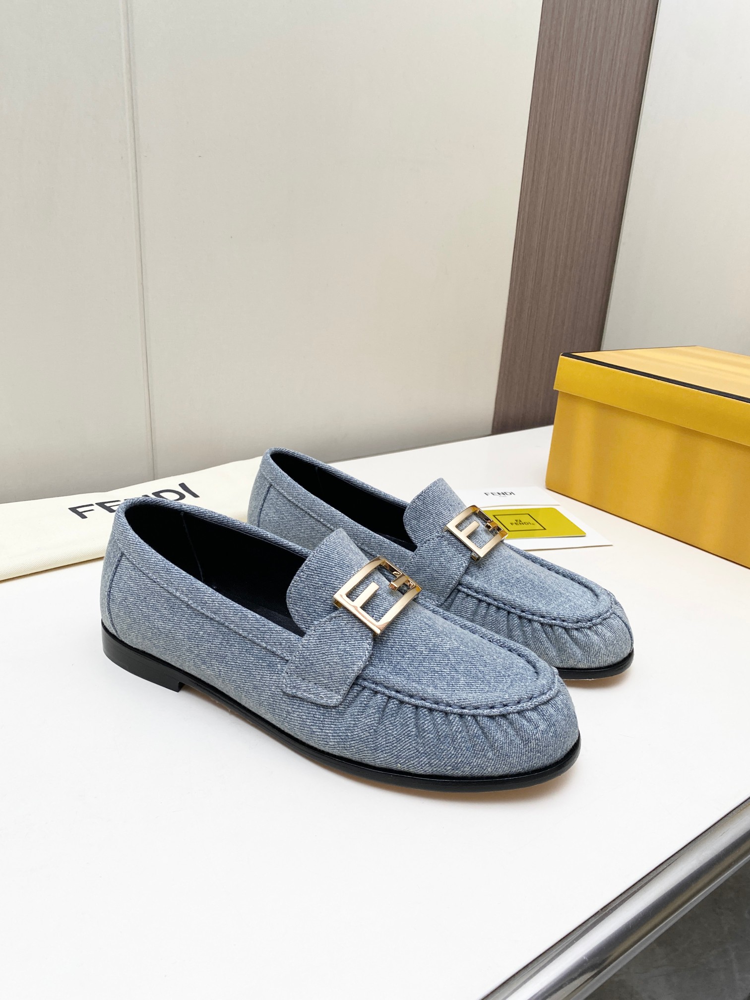 Fendi FF Buckle Denim Loafers